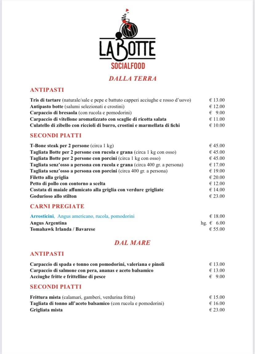 Menu di La Botte 