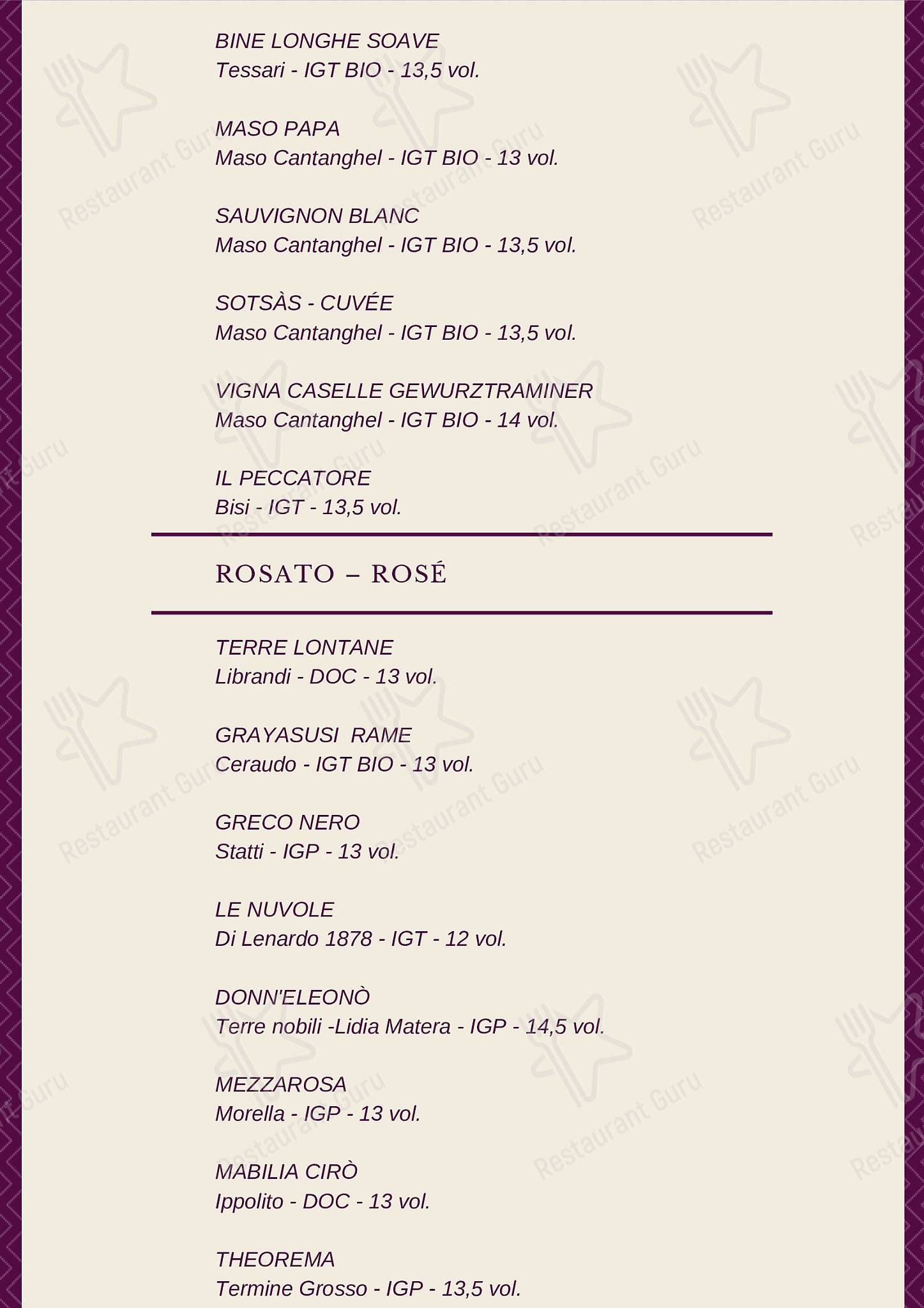 Menu di Officine P79 wine&amp;spirits 