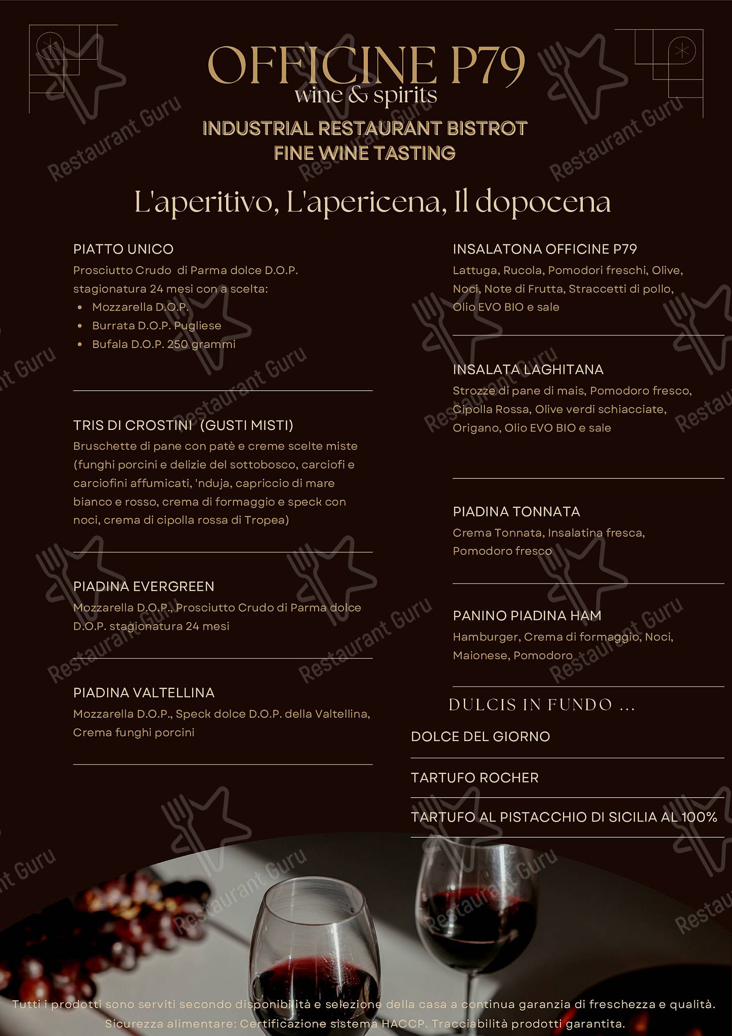 Menu di Officine P79 wine&amp;spirits 