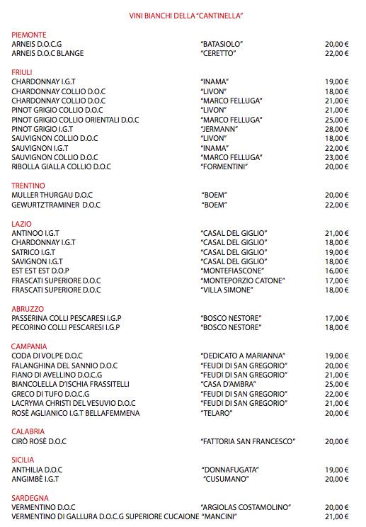 Menu di La Cantinella 