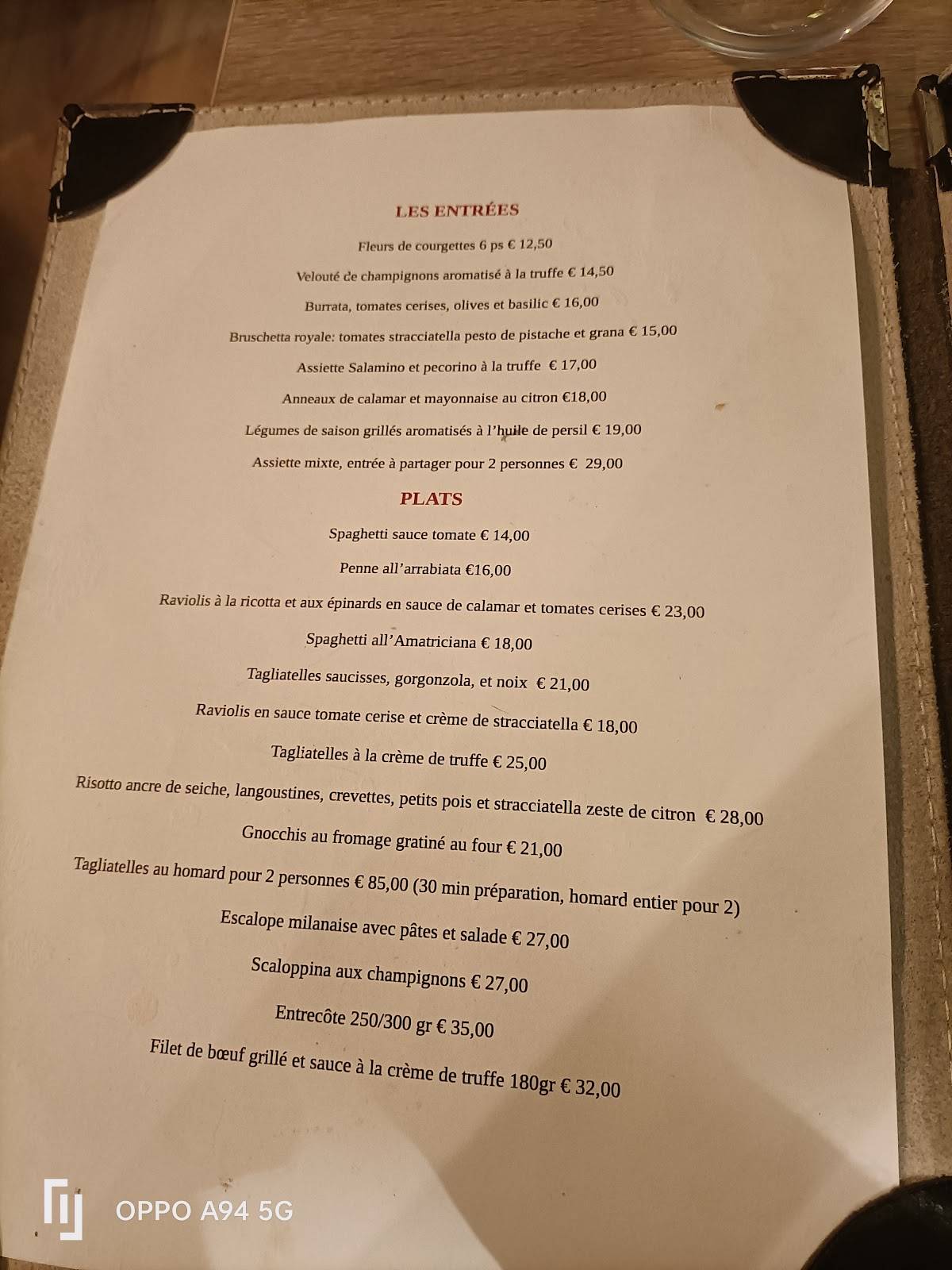 Menu de La Capannina