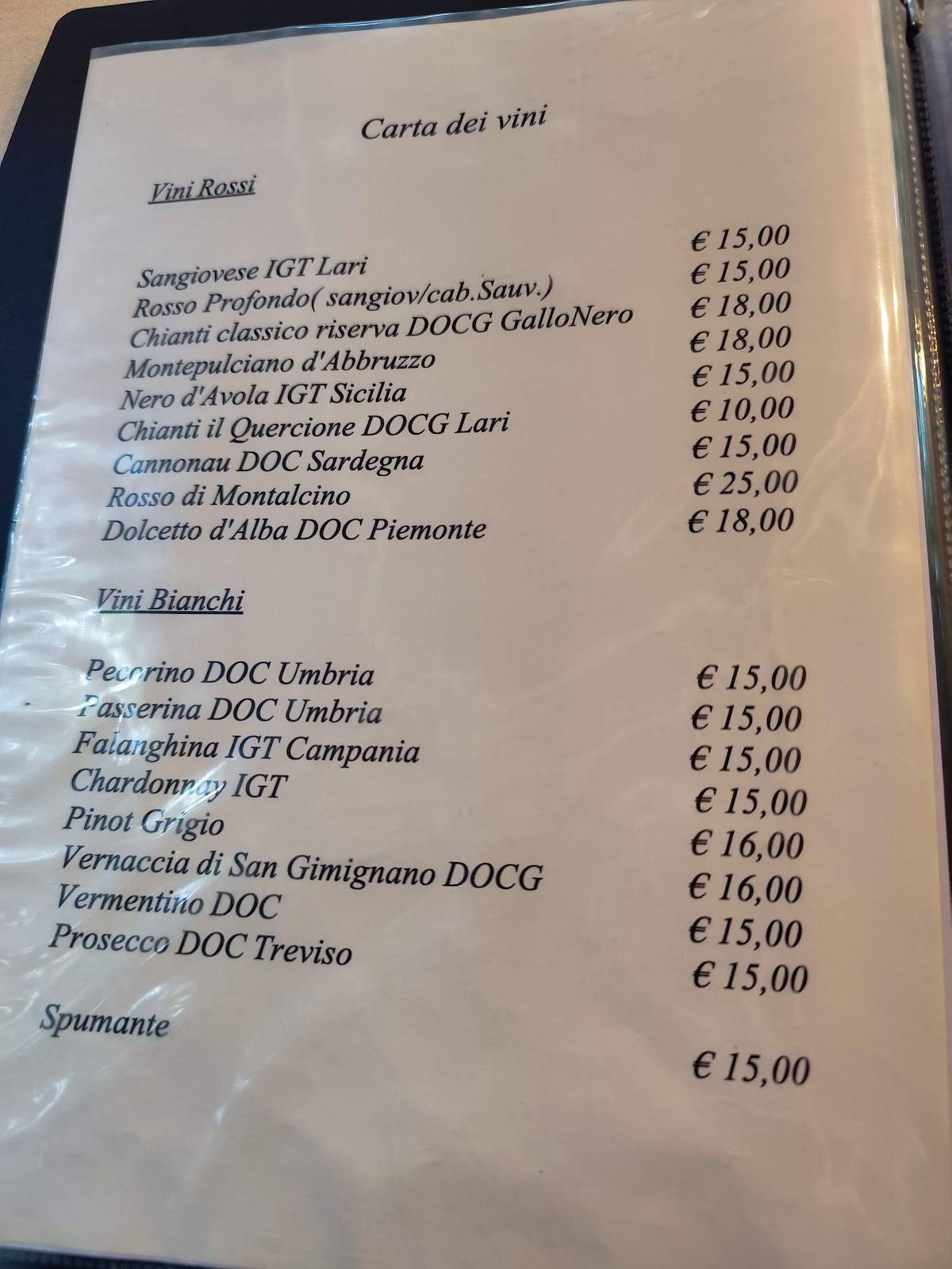Menu di La Cereria 