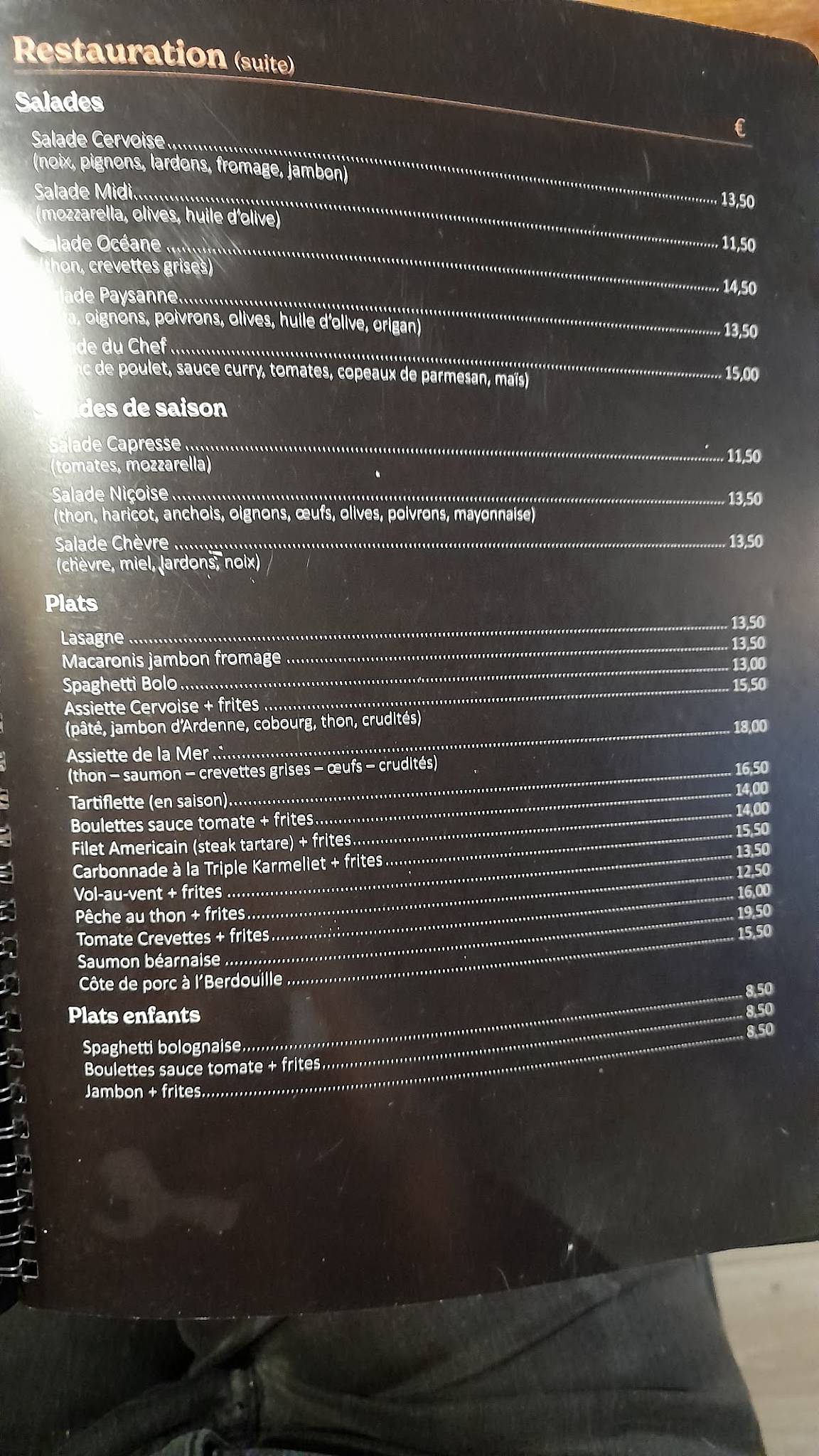 Menu de La Cervoise