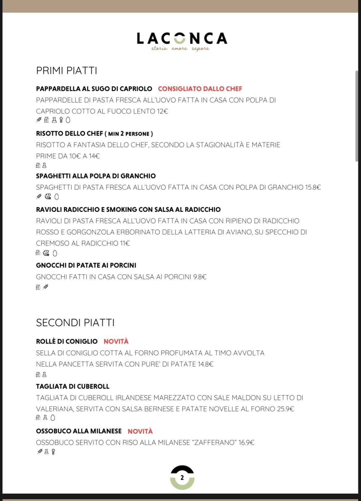 Menu di La Conca S.r.l. 