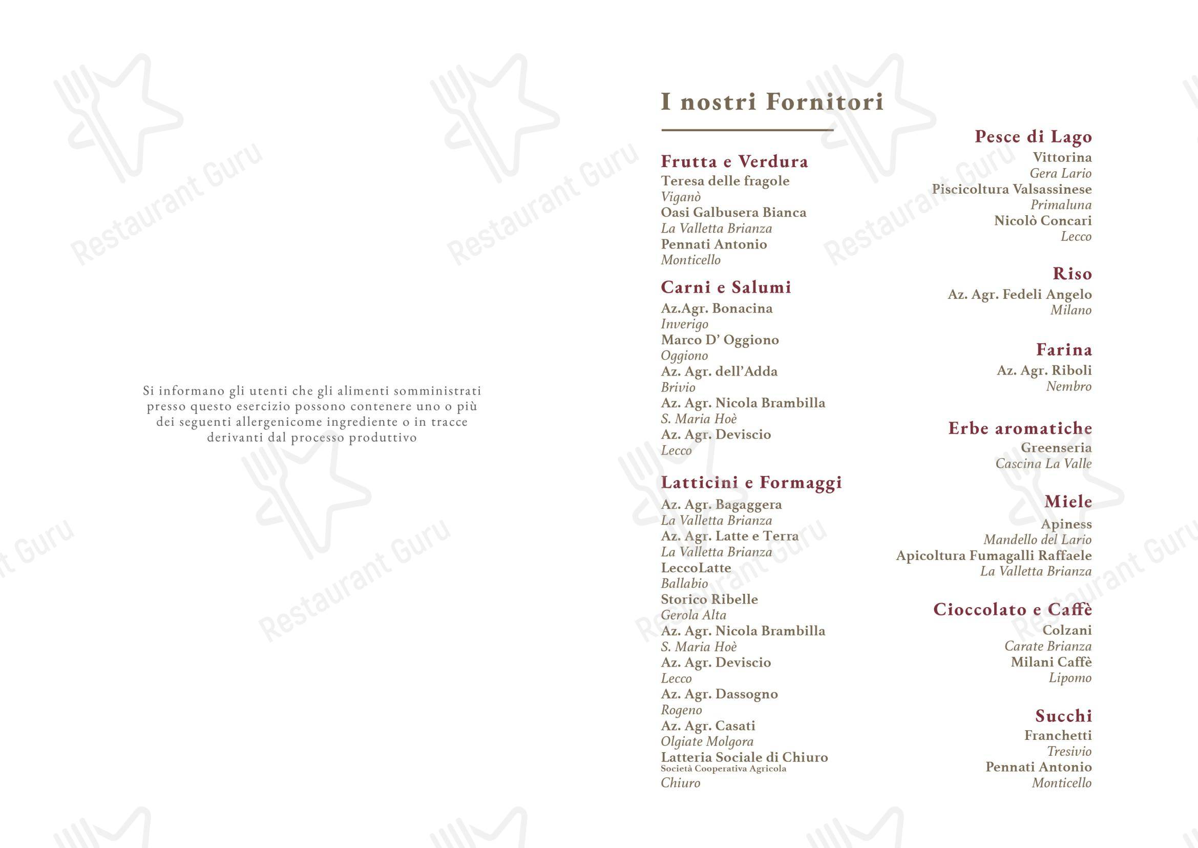 Menu di Agriturismo La Costa - Ristorante e Cantina - Cascina Galbusera Nera - Menu