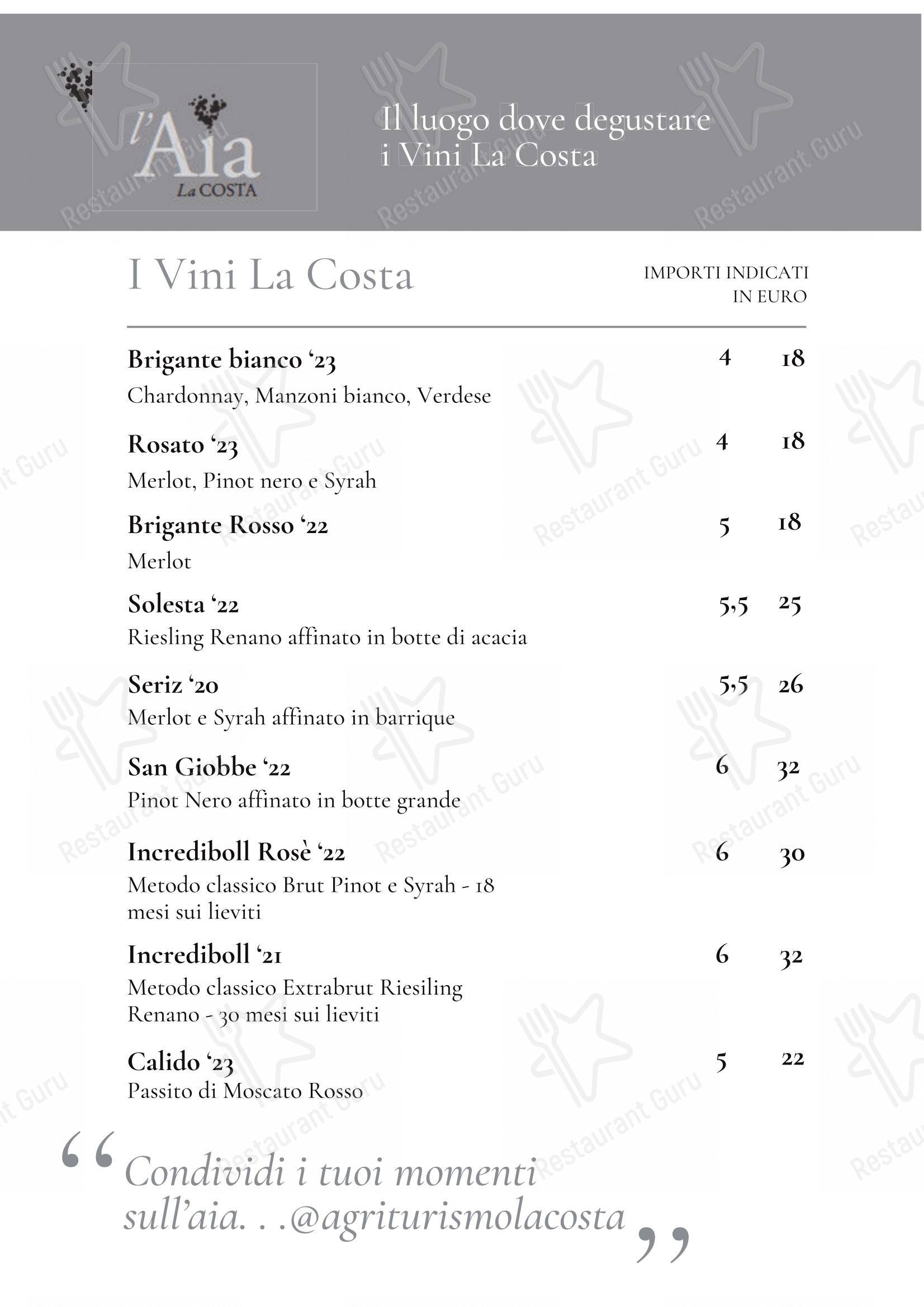 菜单 per Agriturismo La Costa - Ristorante e Cantina - Cascina Galbusera Nera in Rovagnate