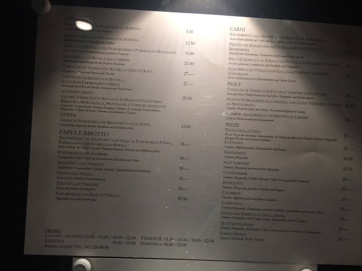 Menu da Ristorante La Cucina Pizza & Pasta, Lucerna