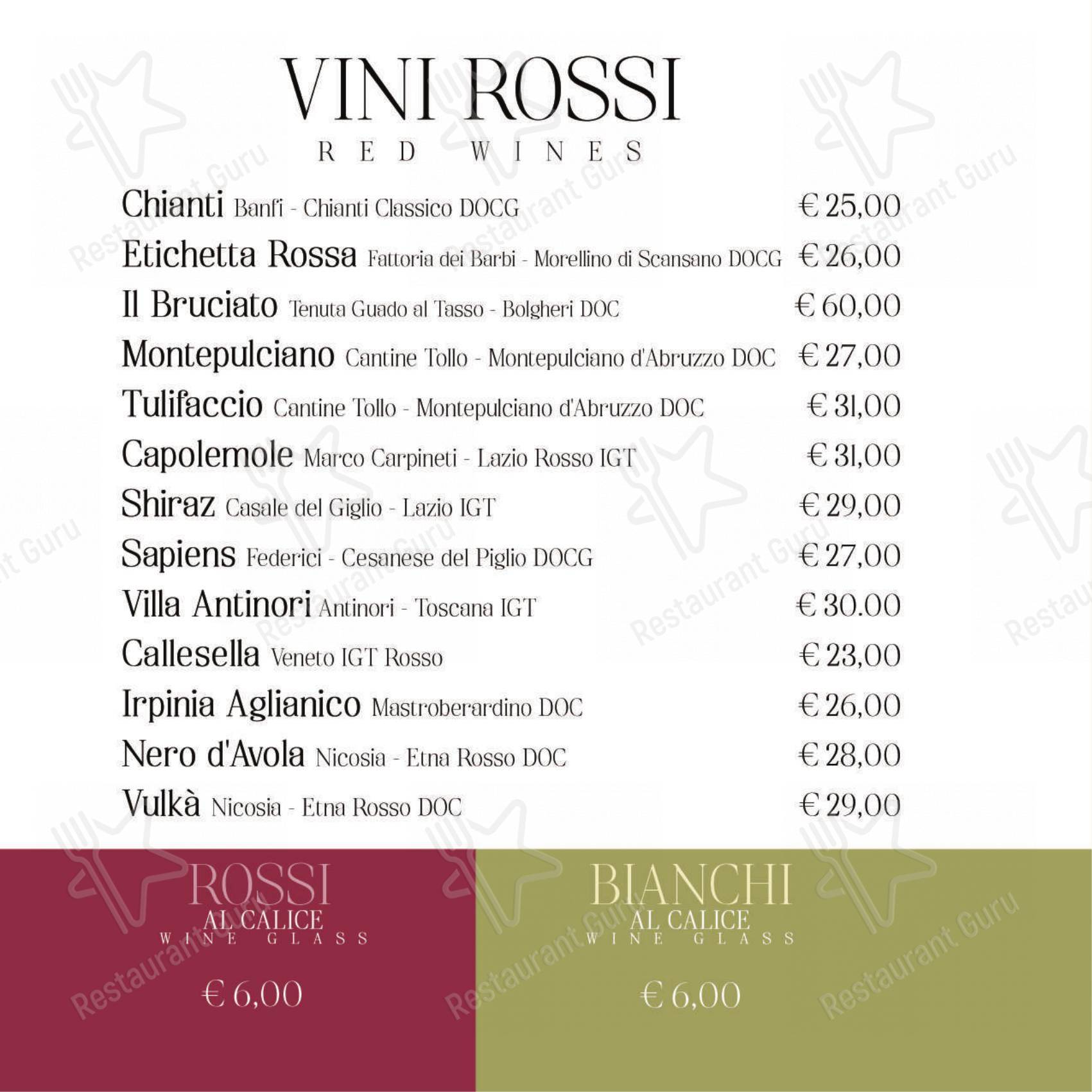 Menu per La Francescana in Roma