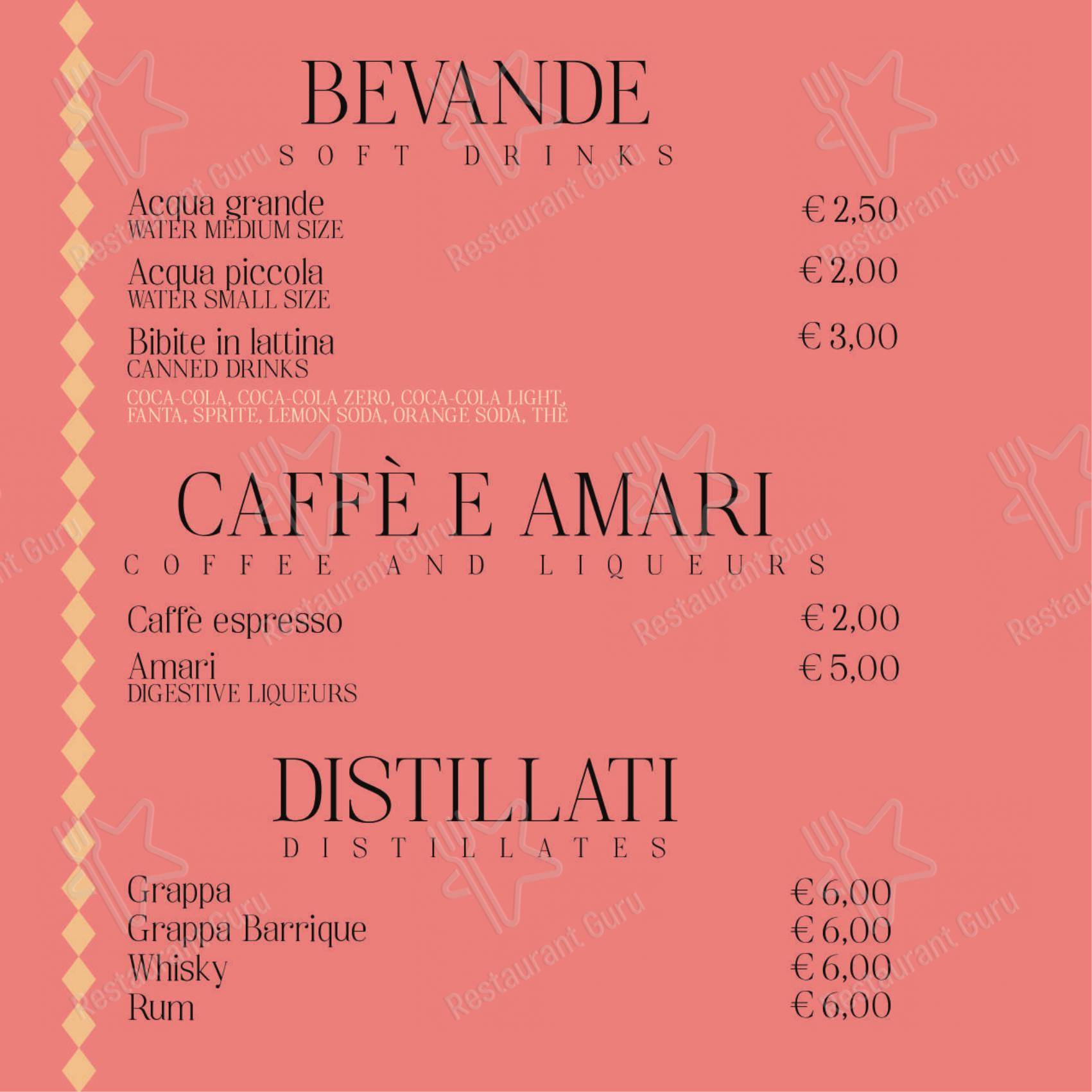 Menu per La Francescana in Roma