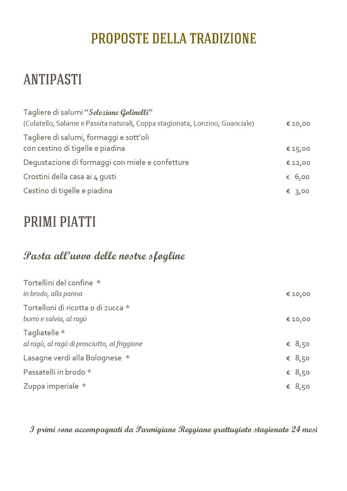 Menu di La Gusteria 