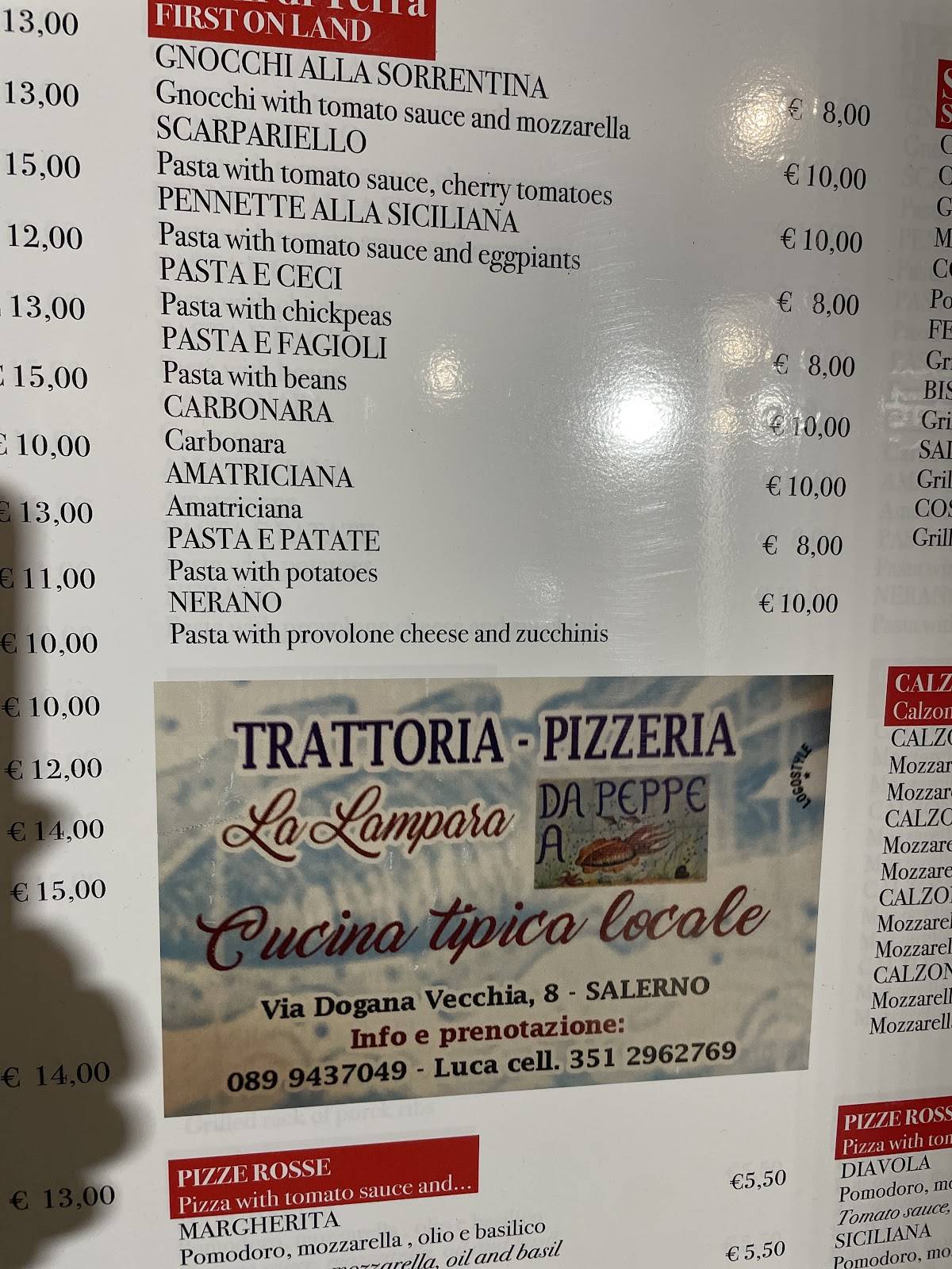 Menu di La Lampara Da Peppe A Seccià 