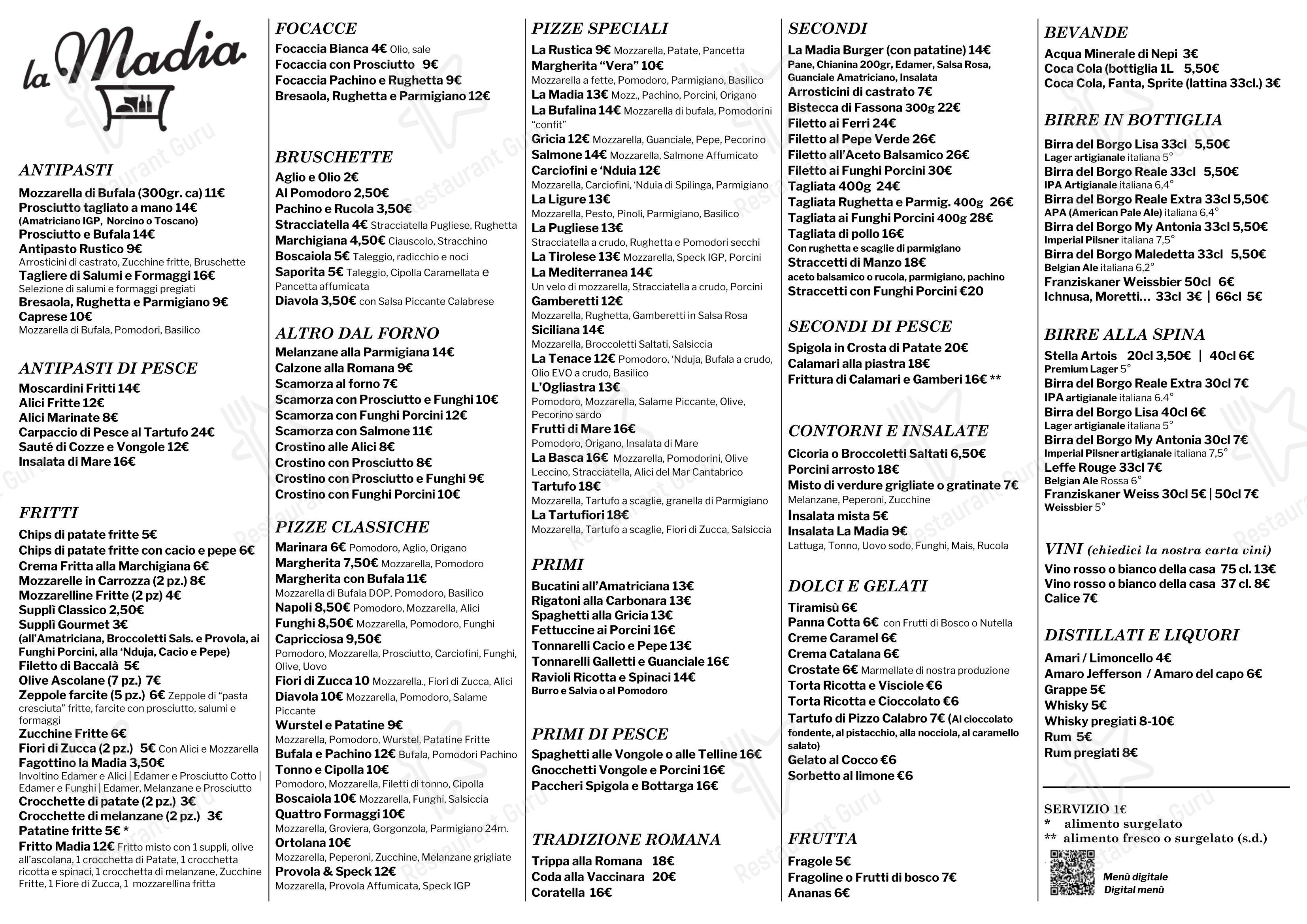 La Madia in Roma - Menu