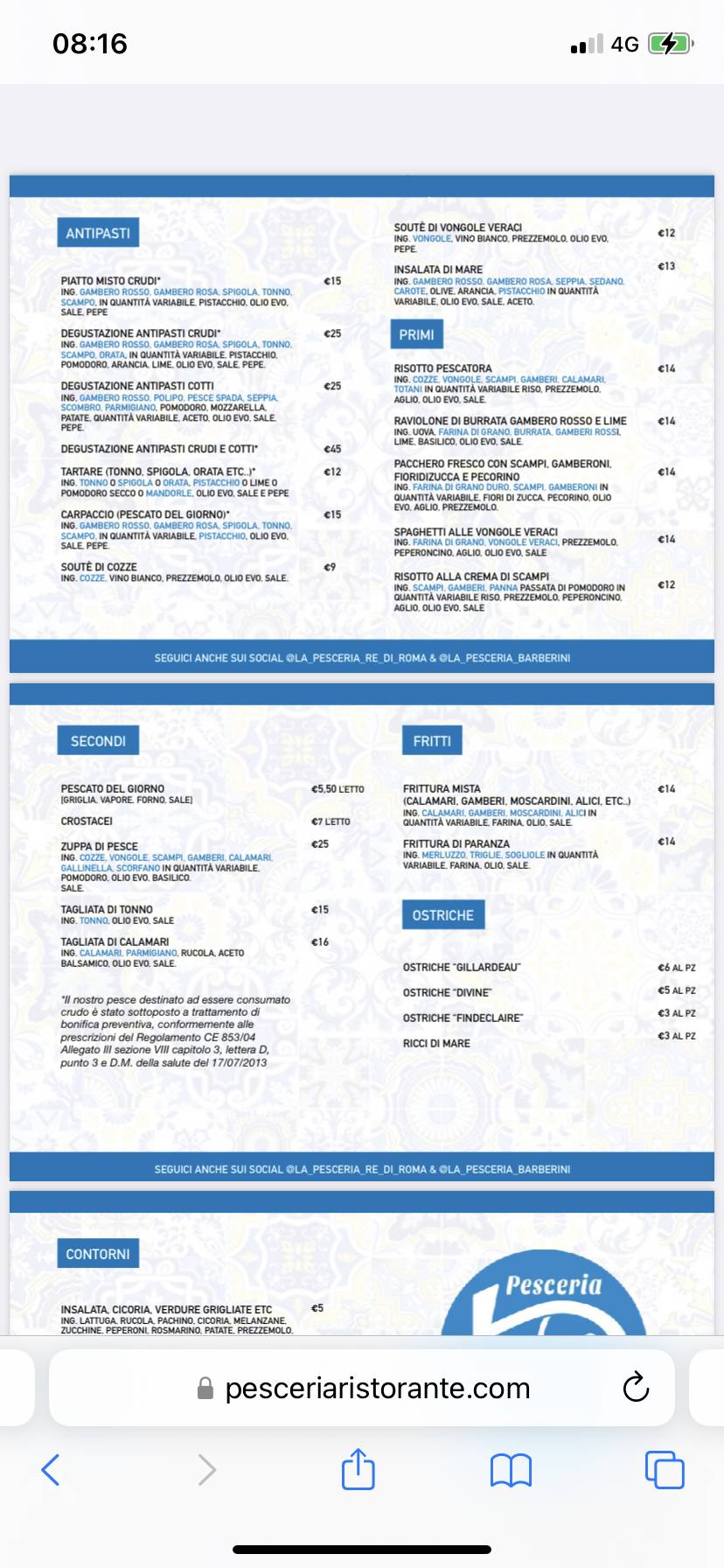 Menu di La Pesceria 