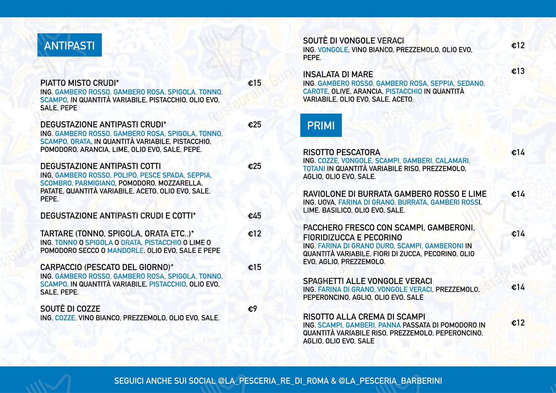 La Pesceria in Roma - Menu