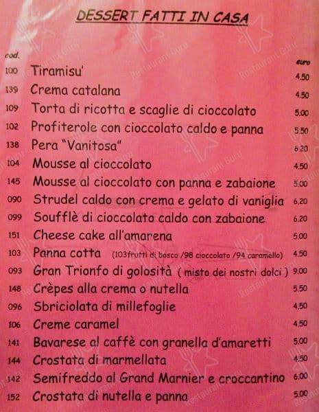 Menu de Ristorante La Piazzetta