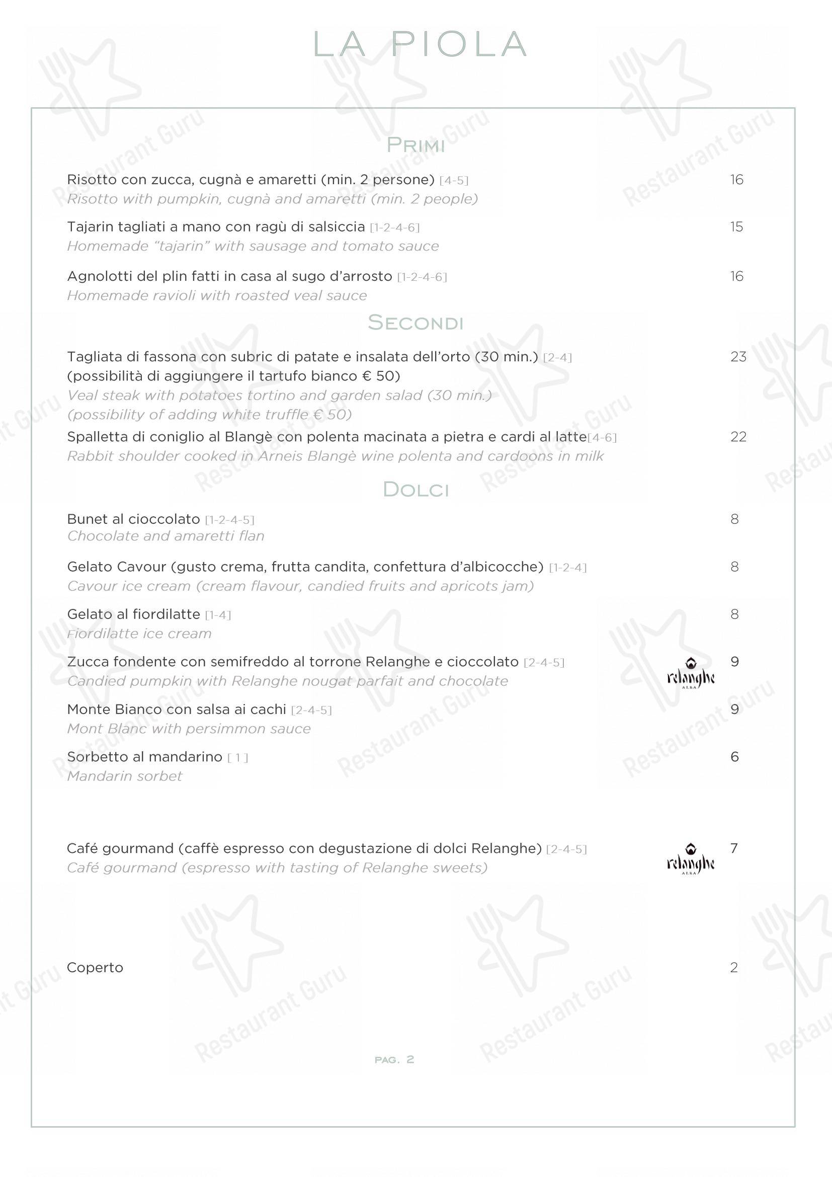 Menu bar per La Piola in Alba