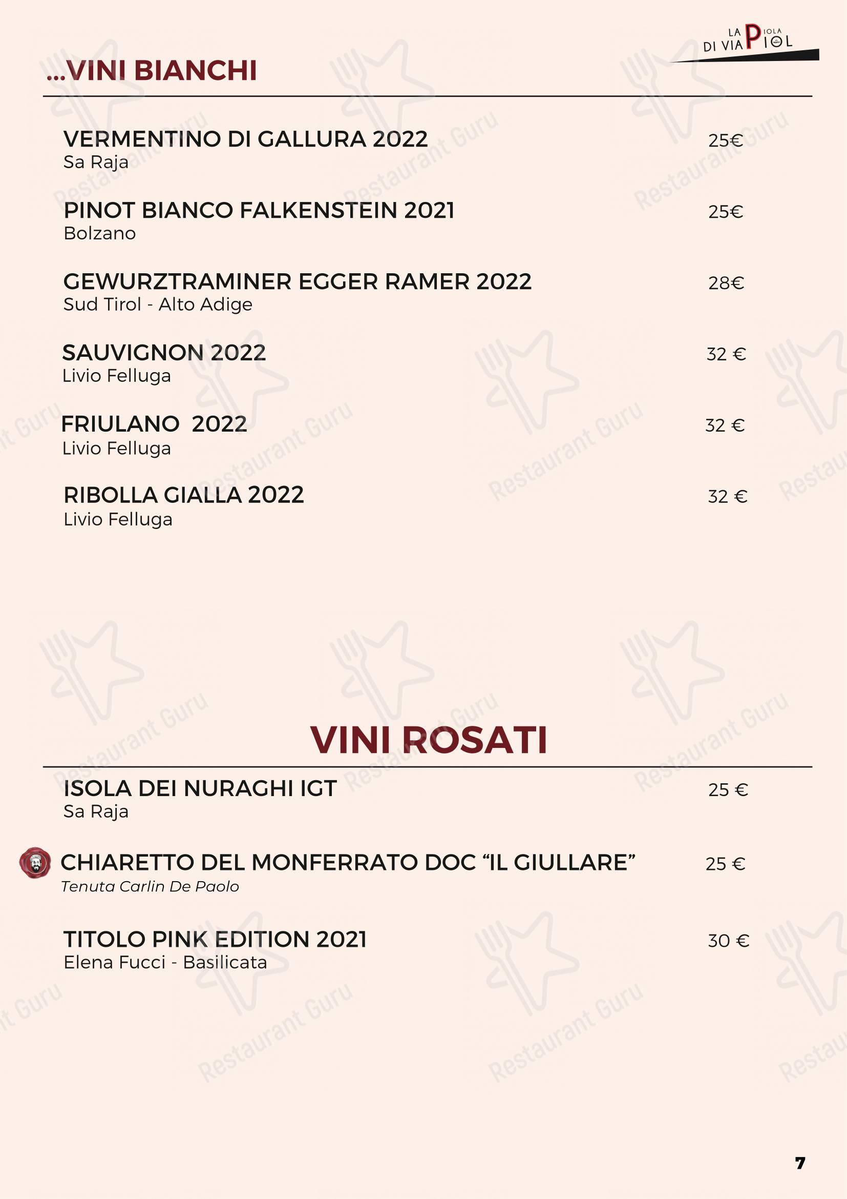 Menu bar per La Piola Di Via Piol in Rivoli
