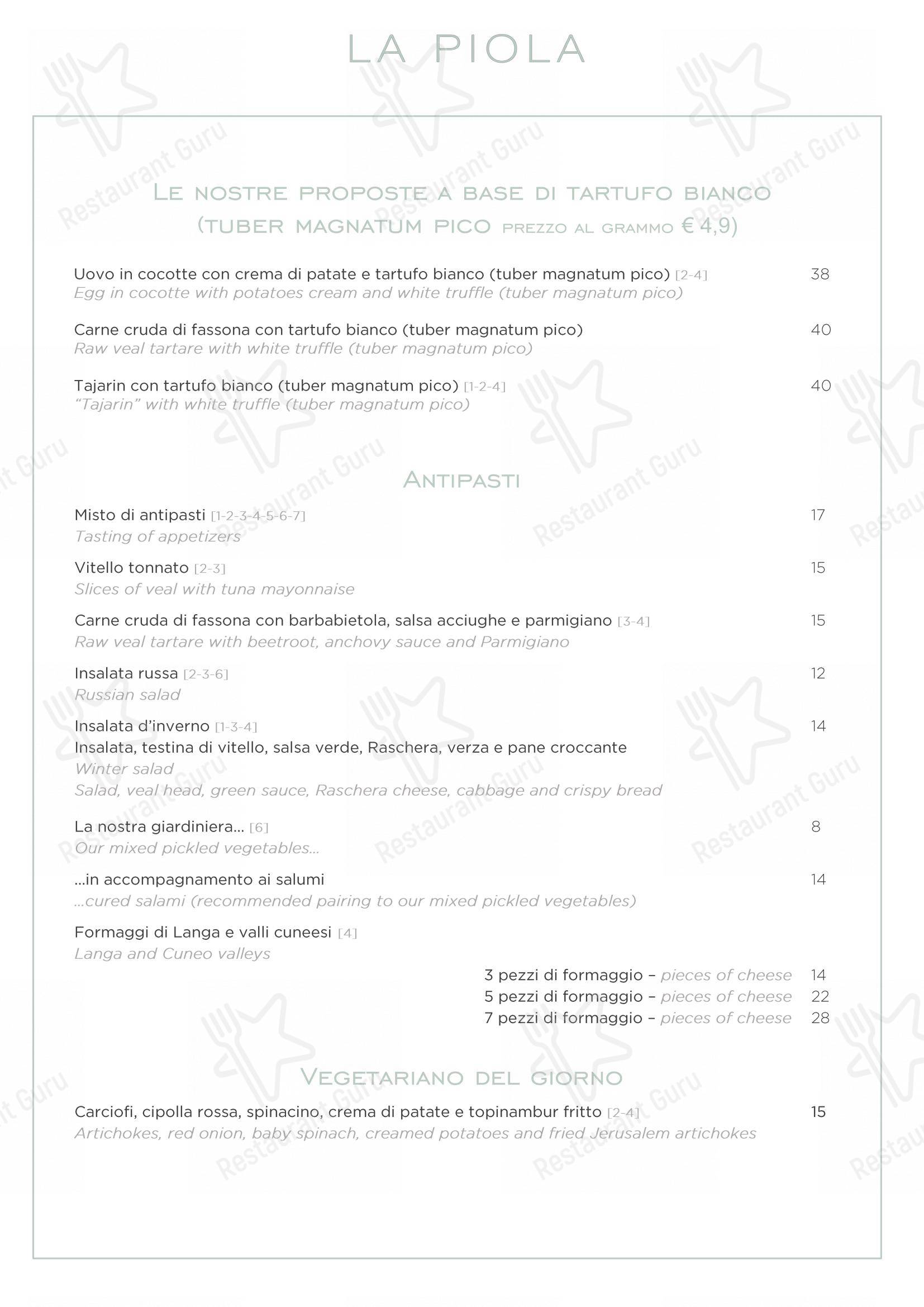 Menu di La Piola - Menu bar