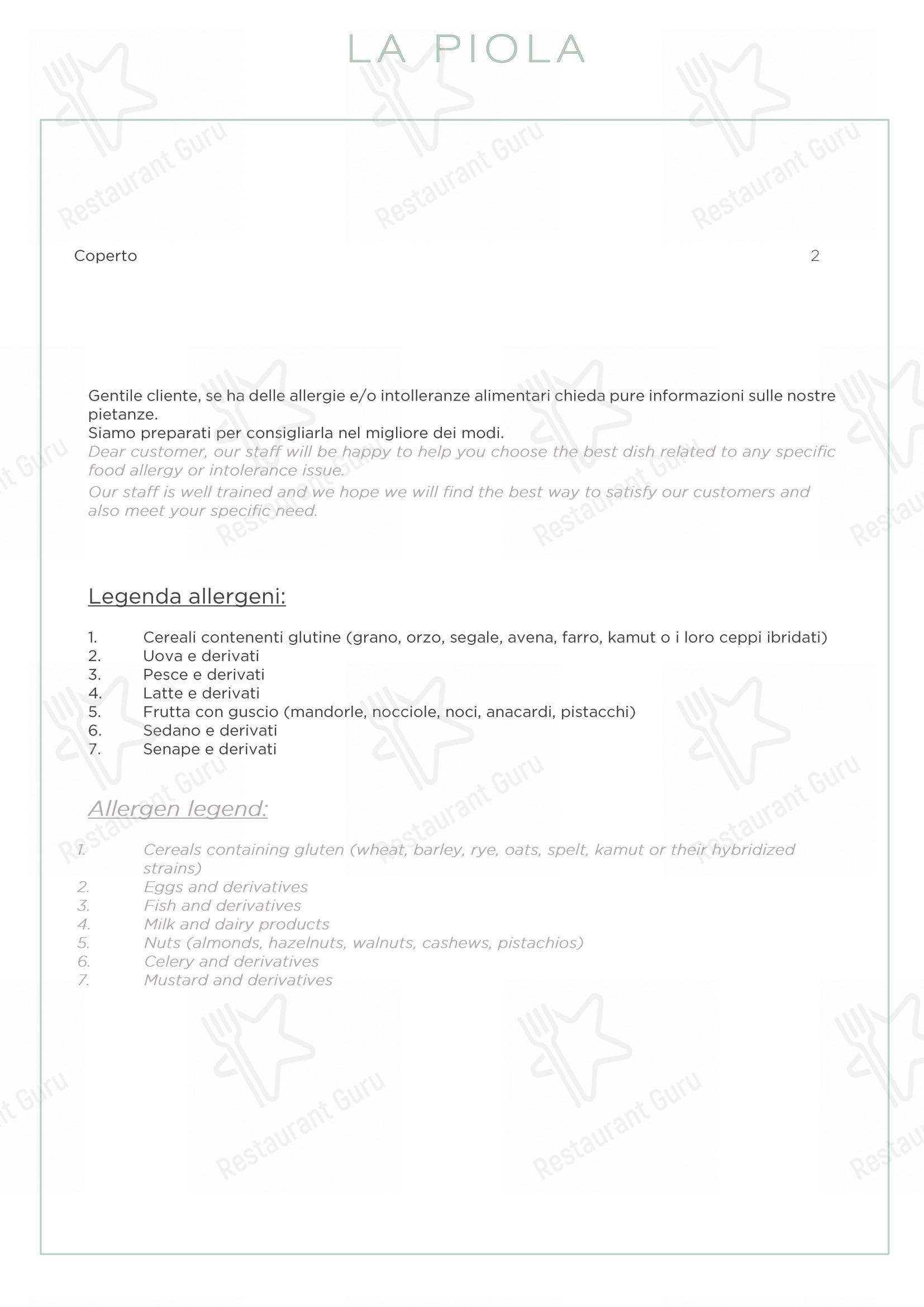 La Piola in Alba - Menu