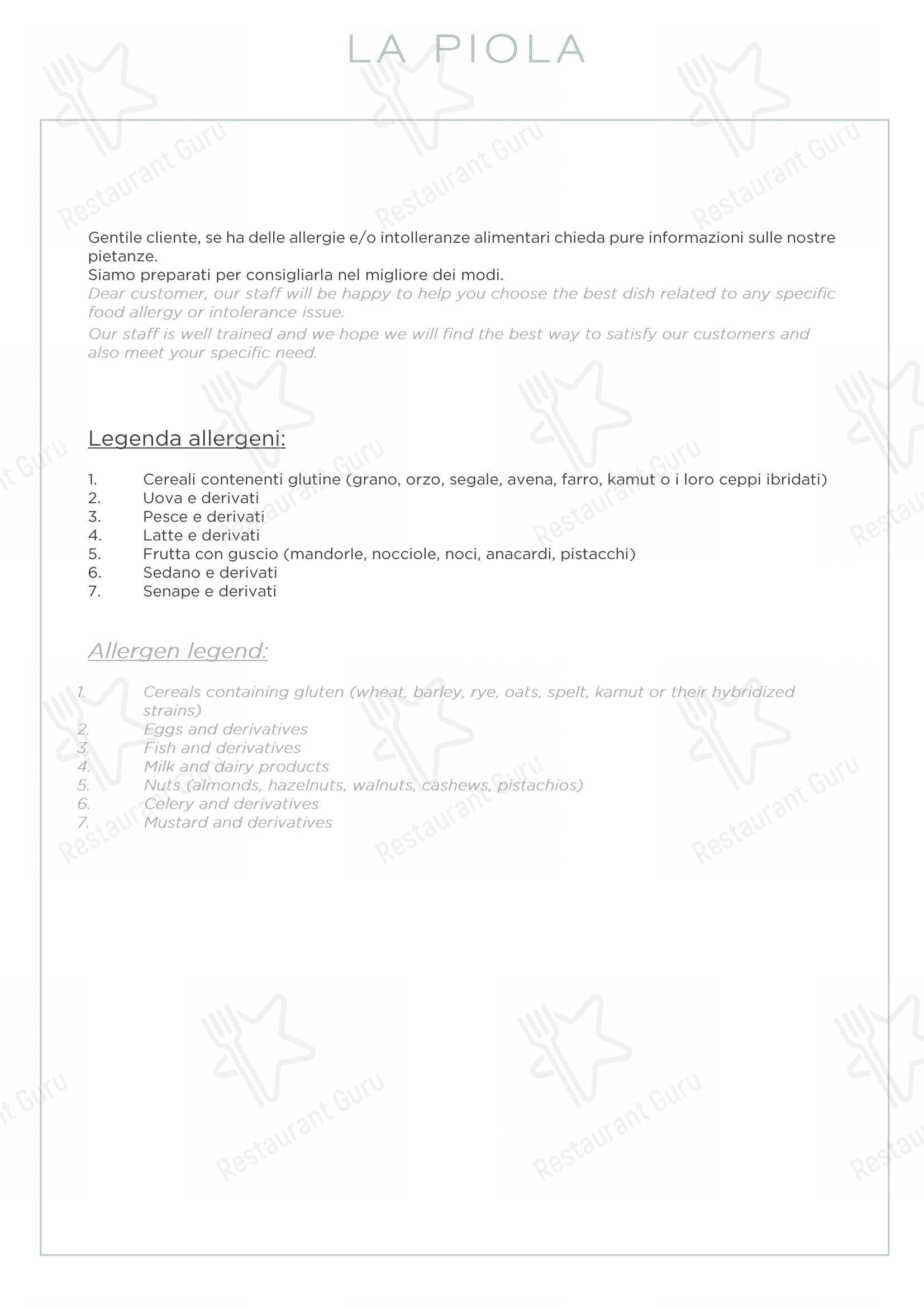 Menu bar per La Piola ristorante
