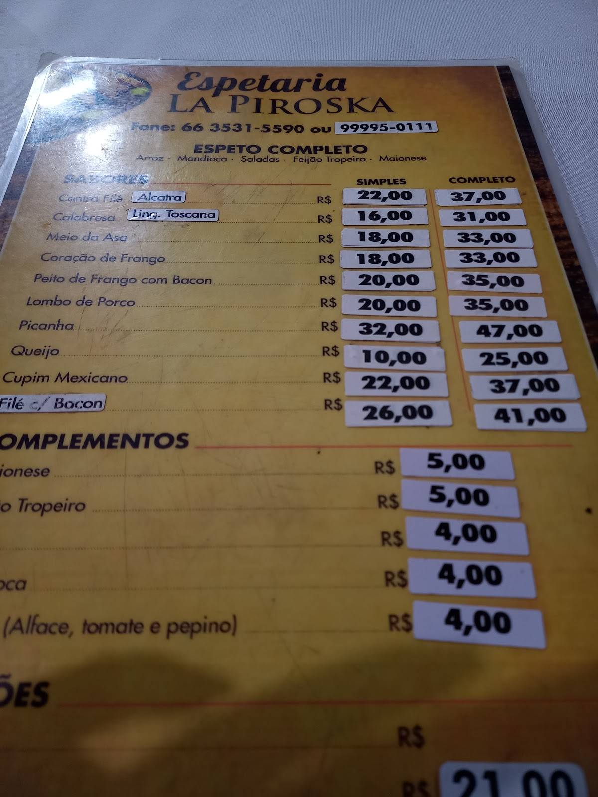Restaurante La-Piroska cardápio