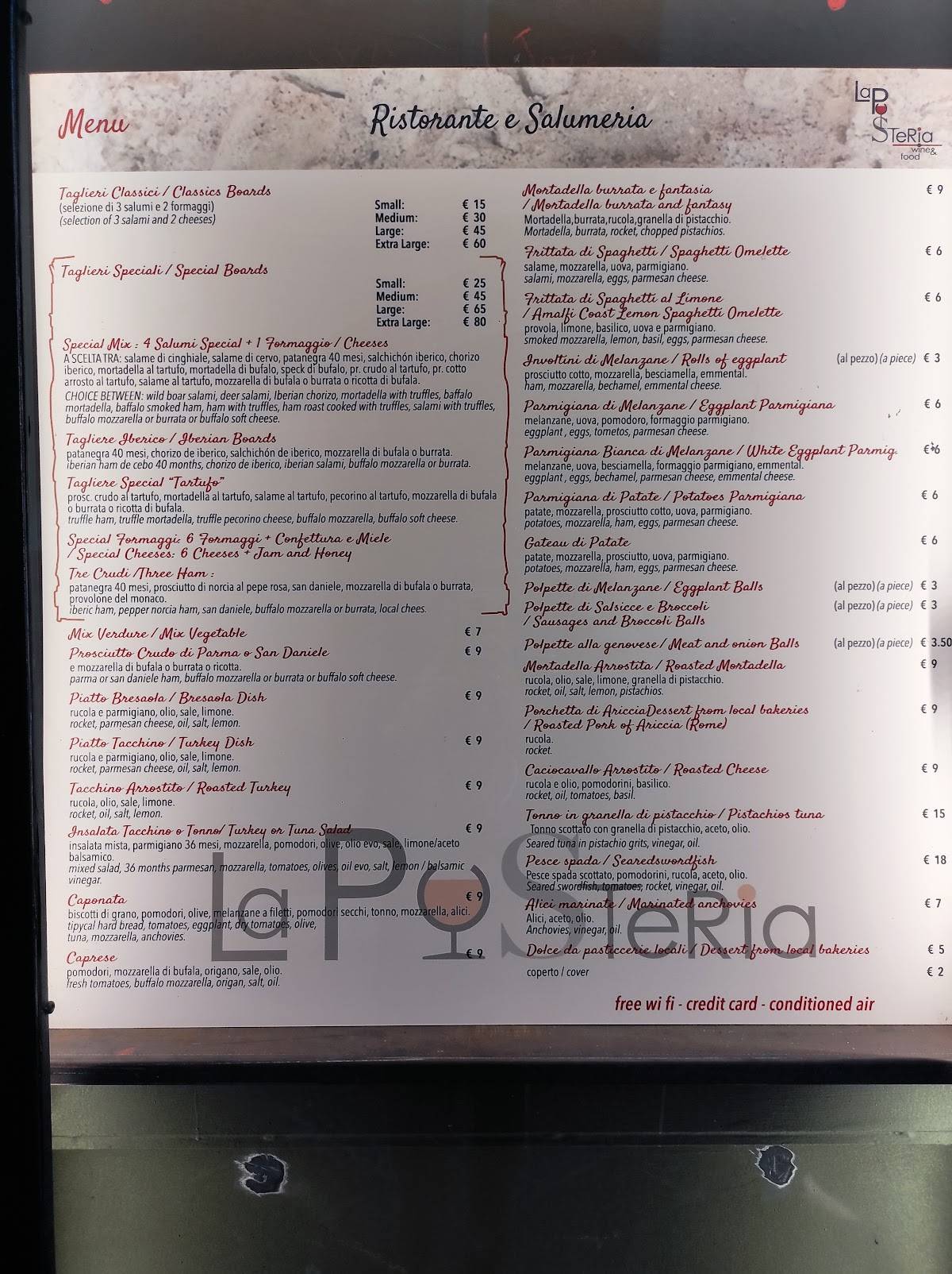 Menu di La Posteria 