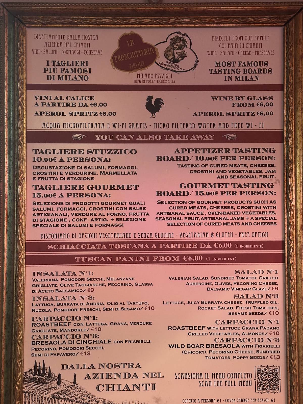 Menu di La Prosciutteria Milano Navigli 