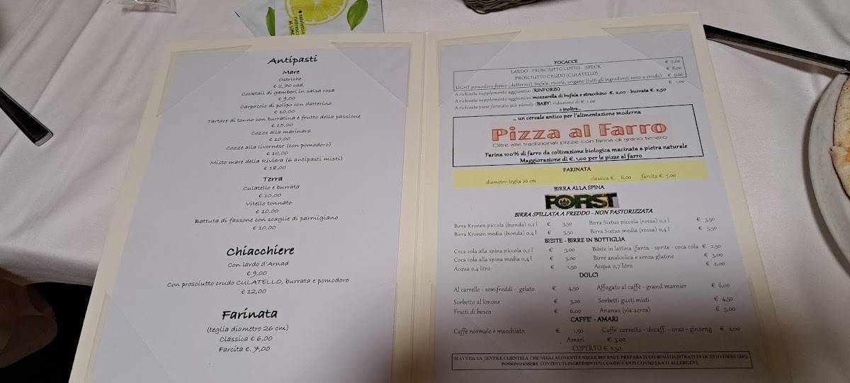 Menu di La Riviera 