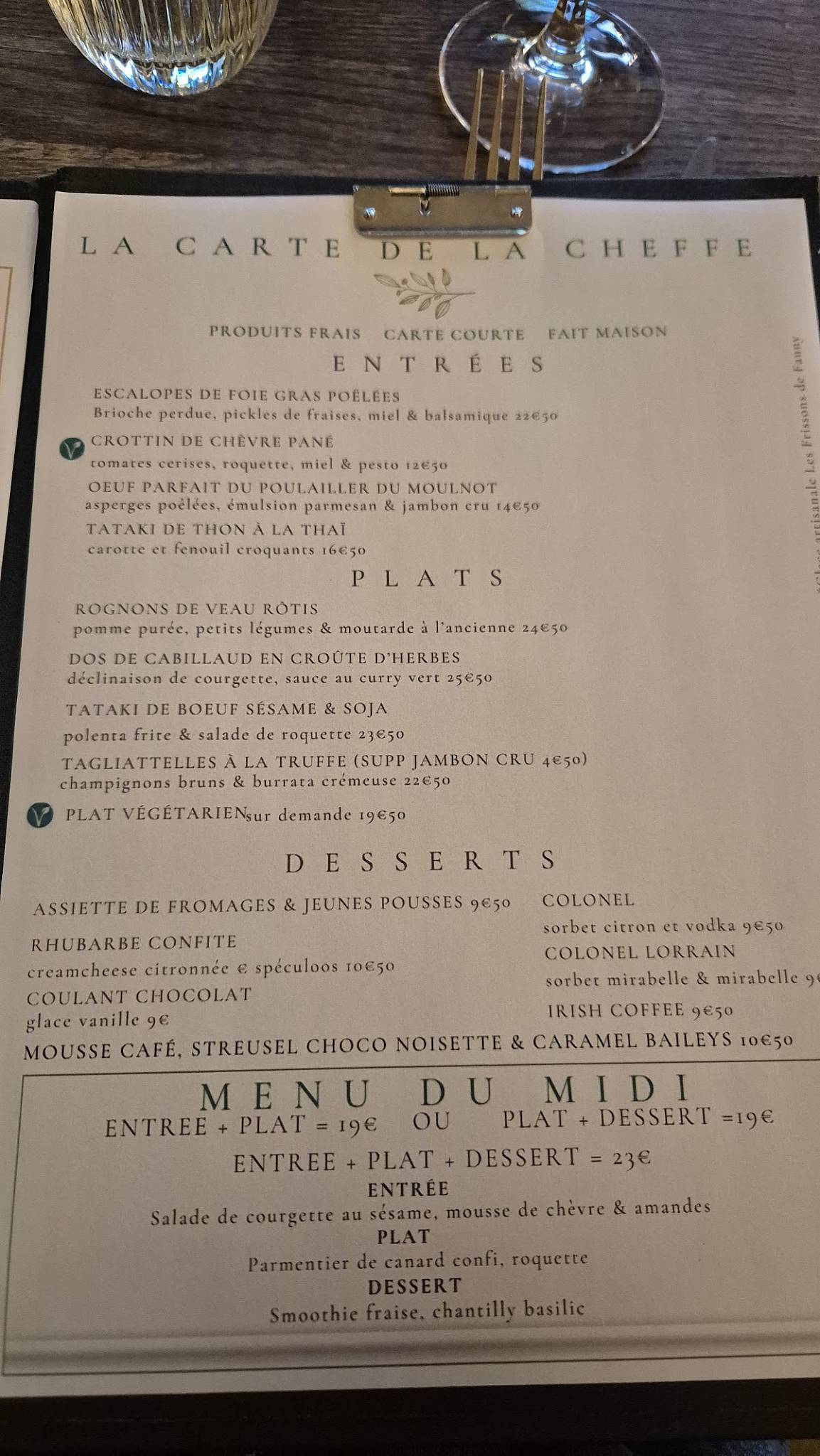 Menu de La Souris Verte