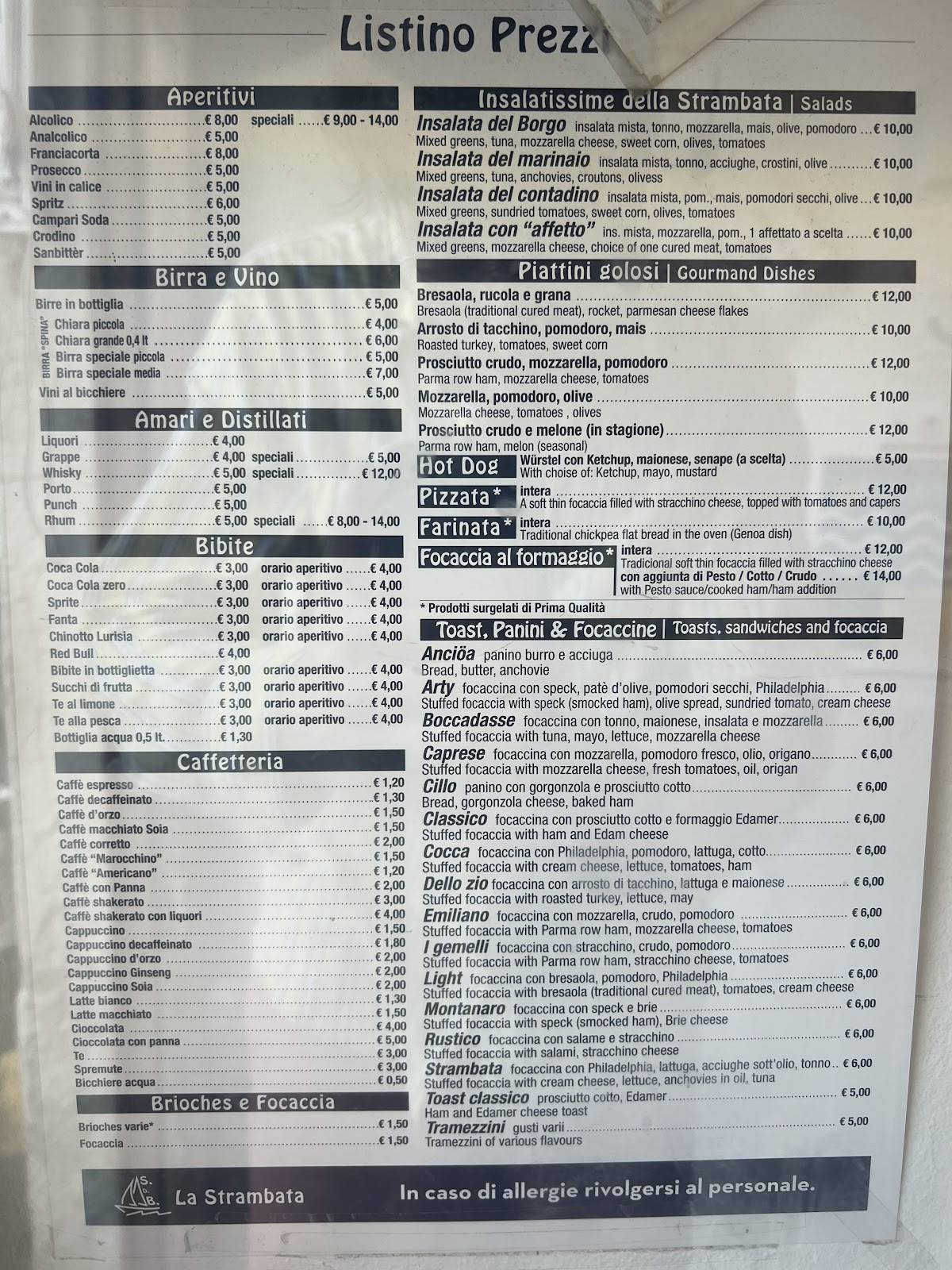 Menu di La strambata 