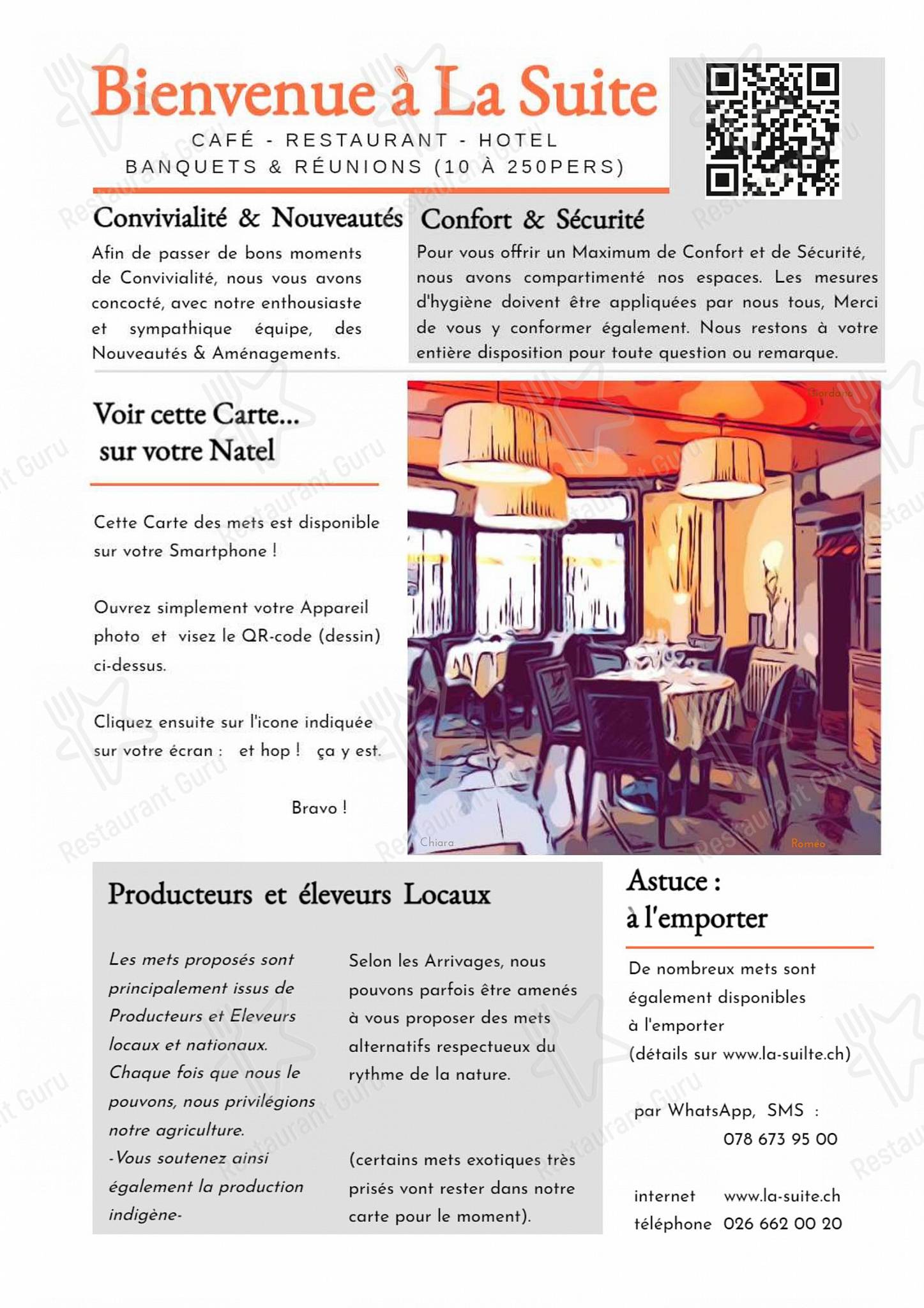 Основное меню per La Suite – Hôtel Café & Restaurant in Payerne