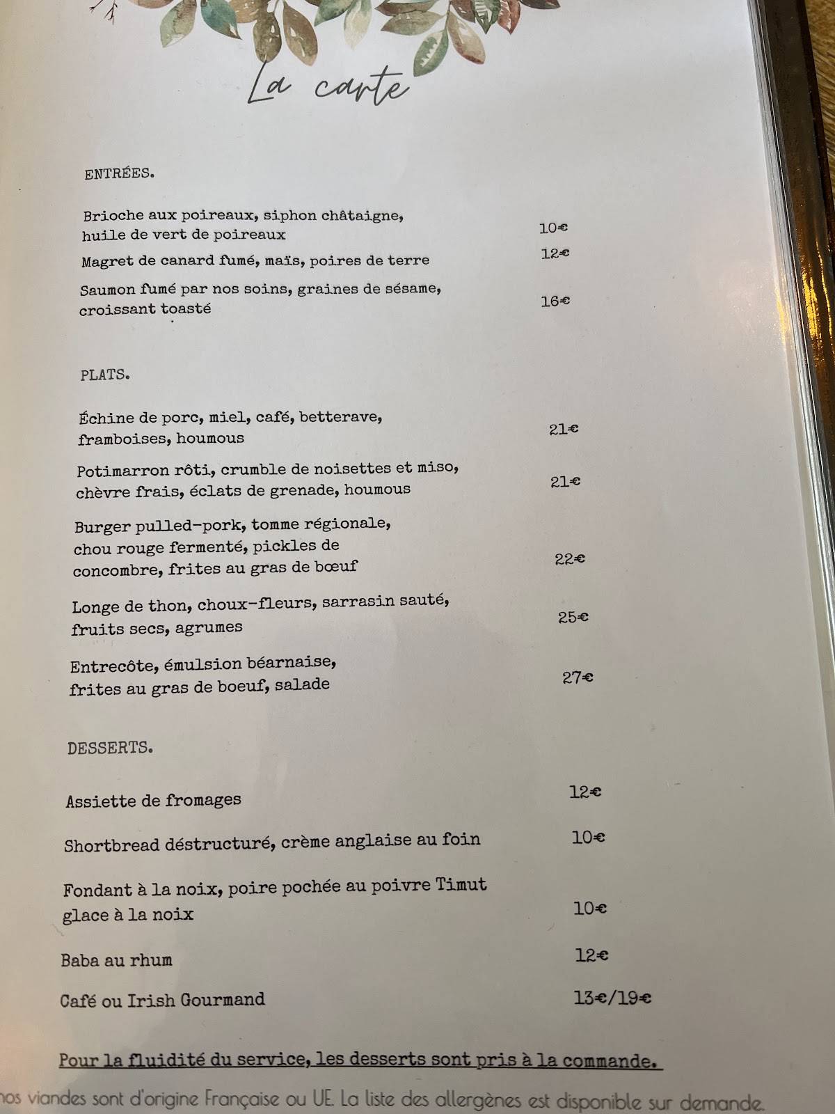 Menu de La Tablée