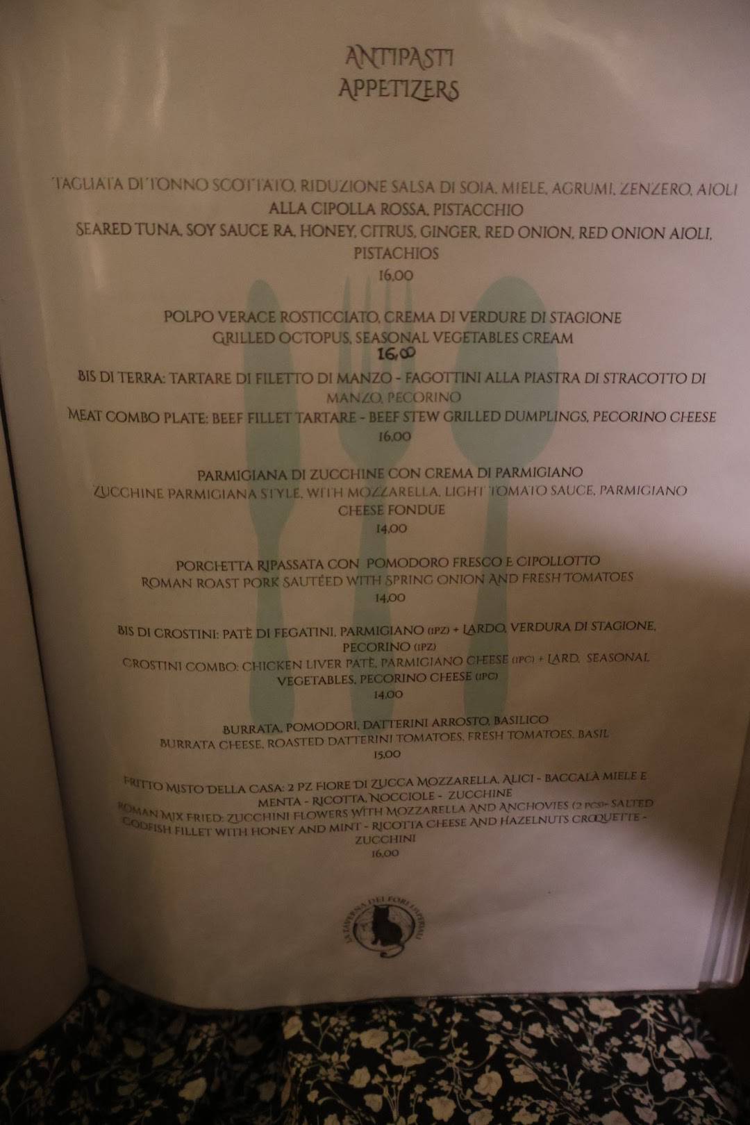 Menu di La Taverna dei Fori Imperiali 