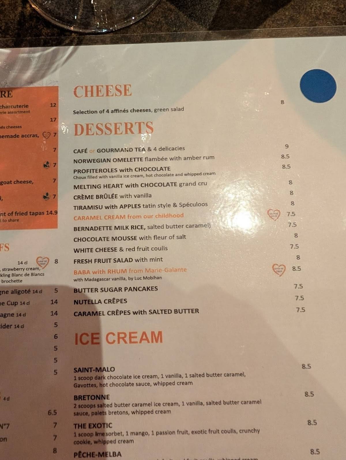 Menu de La Taverne