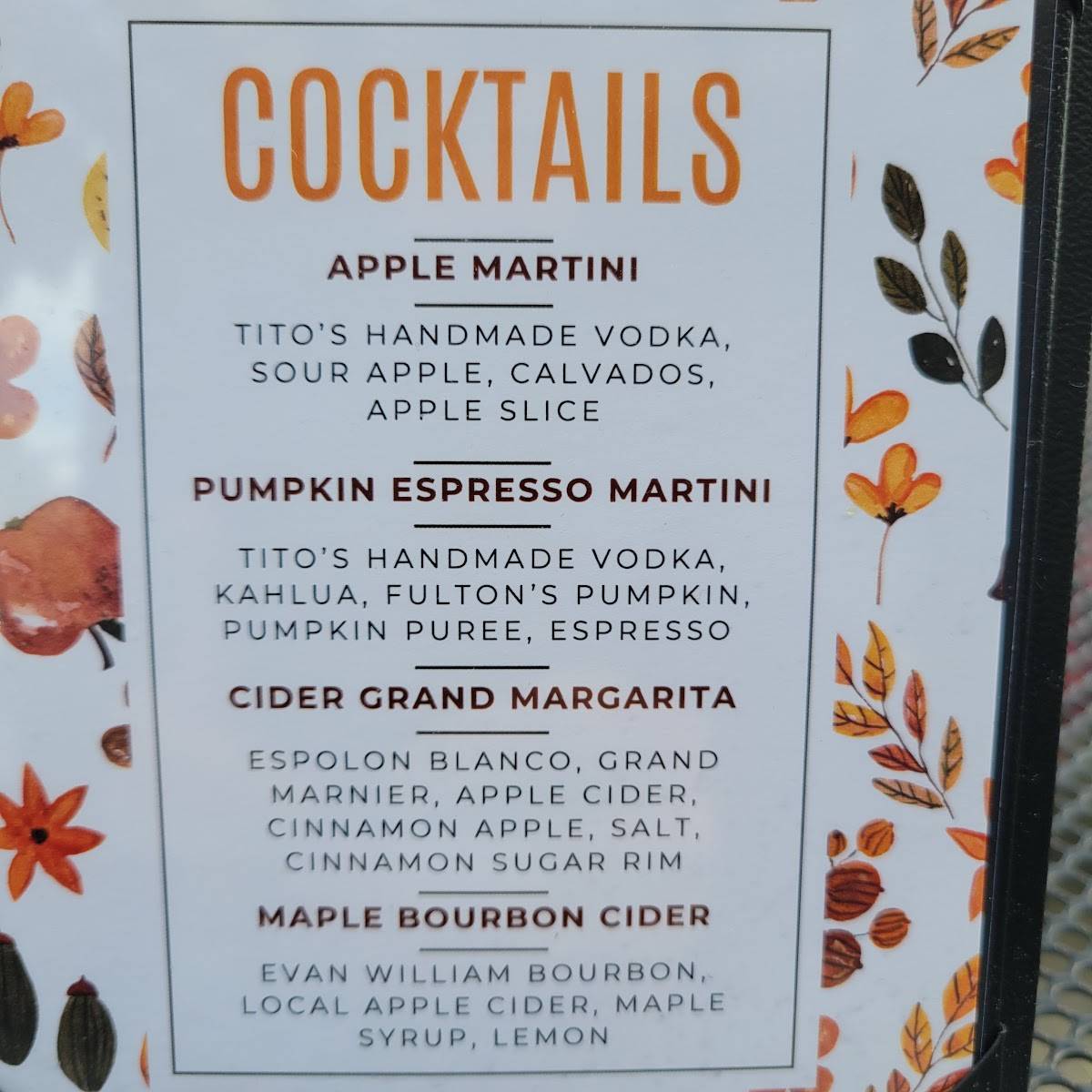 Menu at La Tavola restaurant, Waterbury