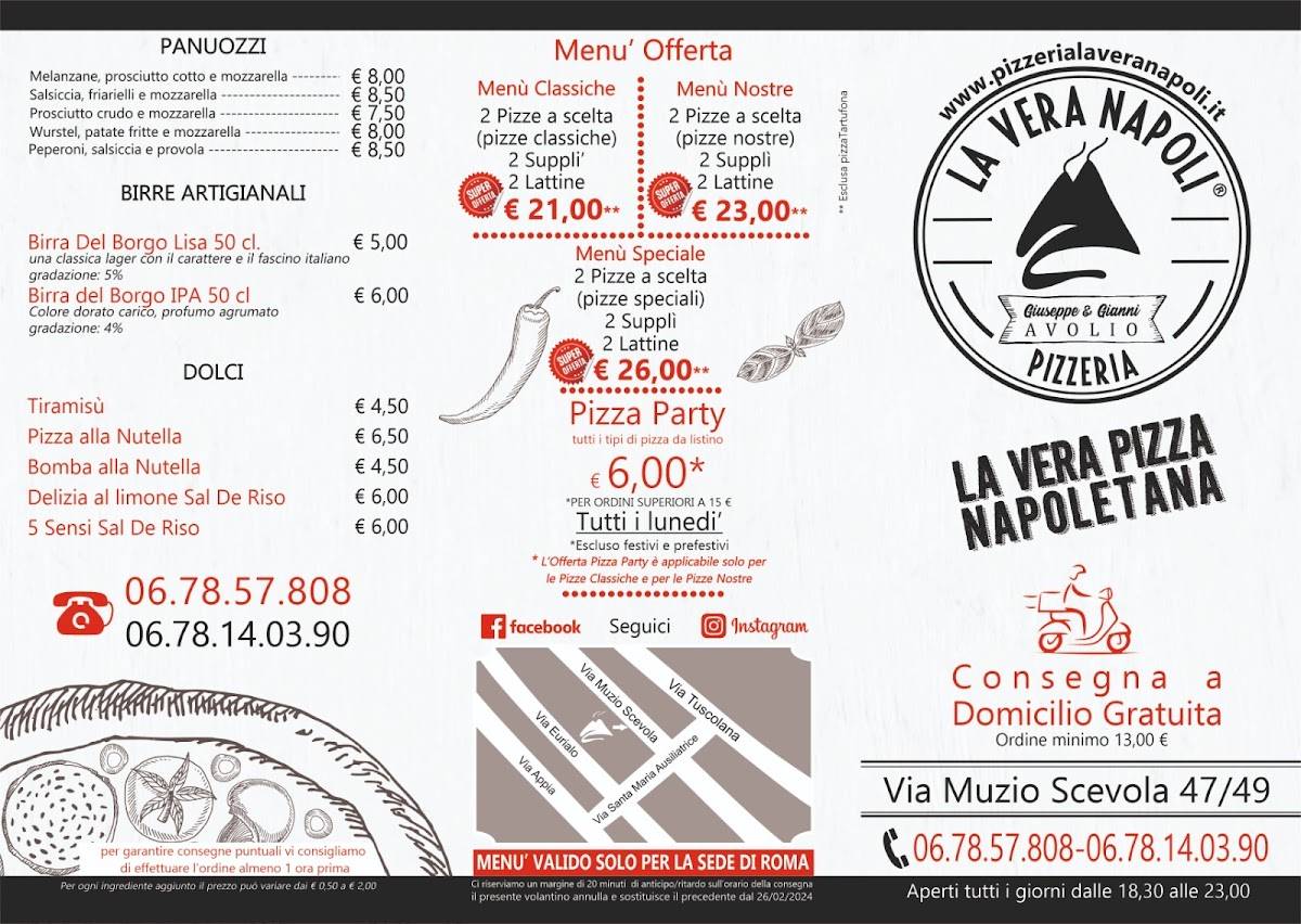 Menu di La Vera Napoli sede Roma Tuscolana 