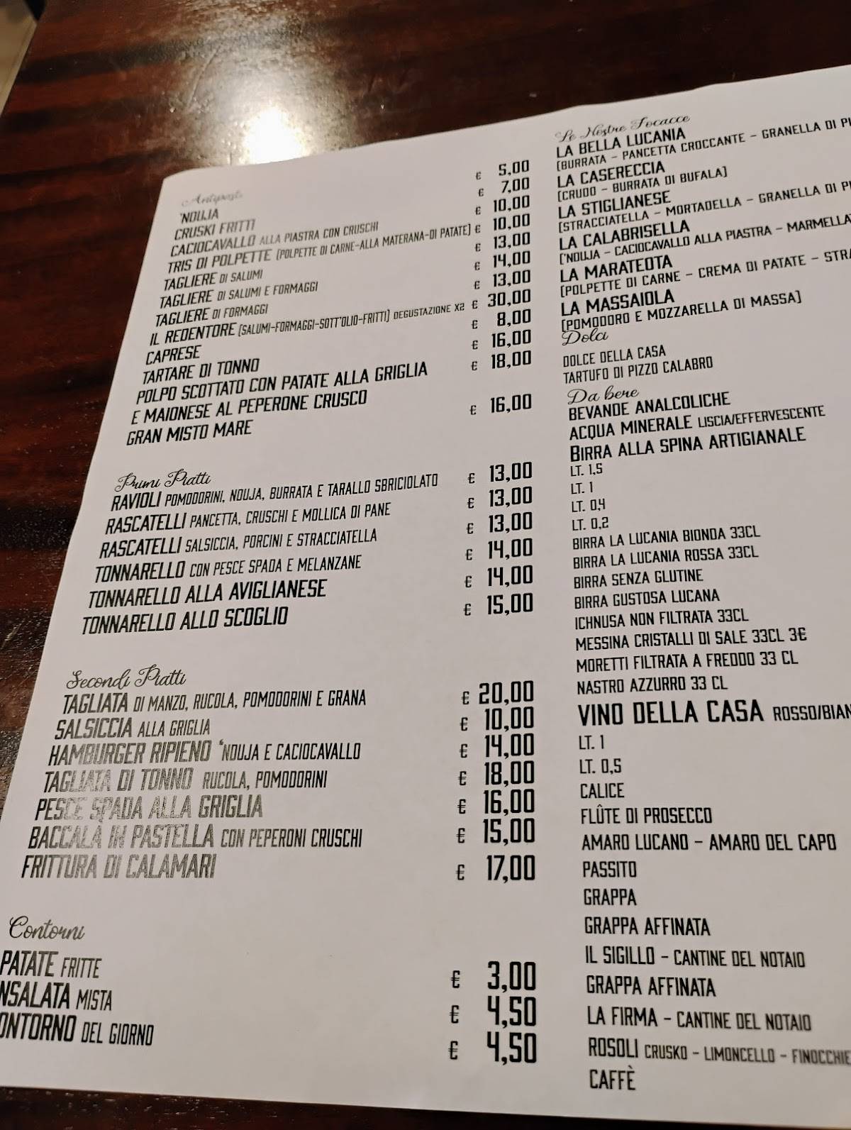 Menu di La bella Lucania RistoBottega 