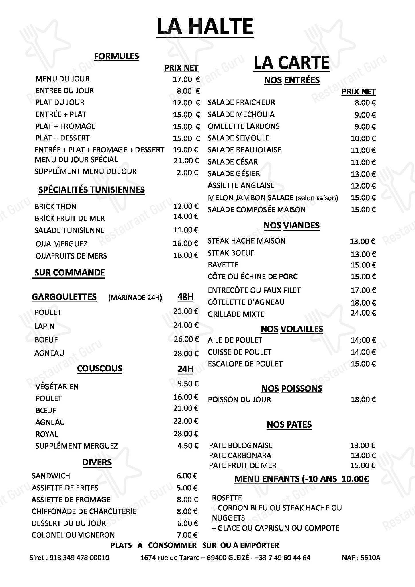 Menu de La halte