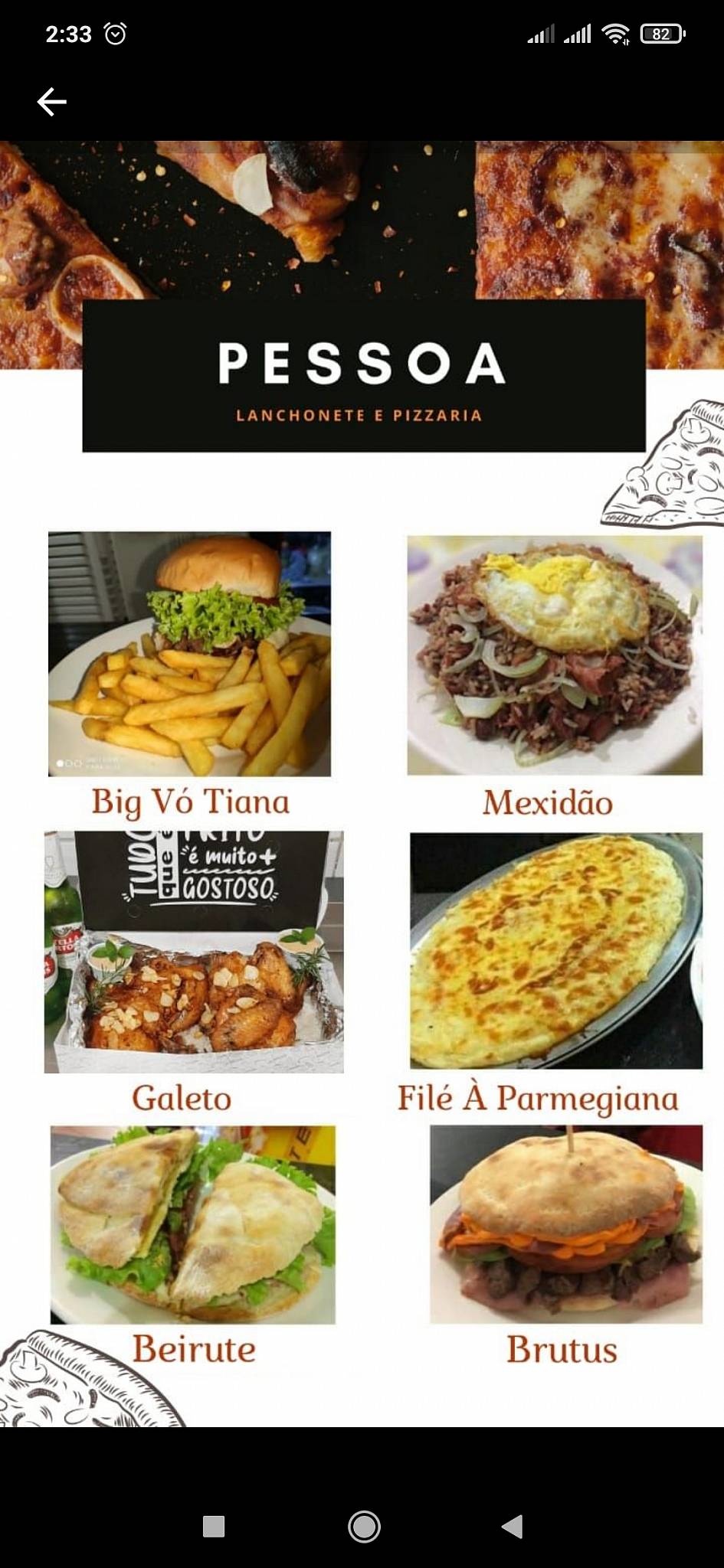 Lanchonete e Pizzaria do Pessoa em Fervedouro - MG cardápio