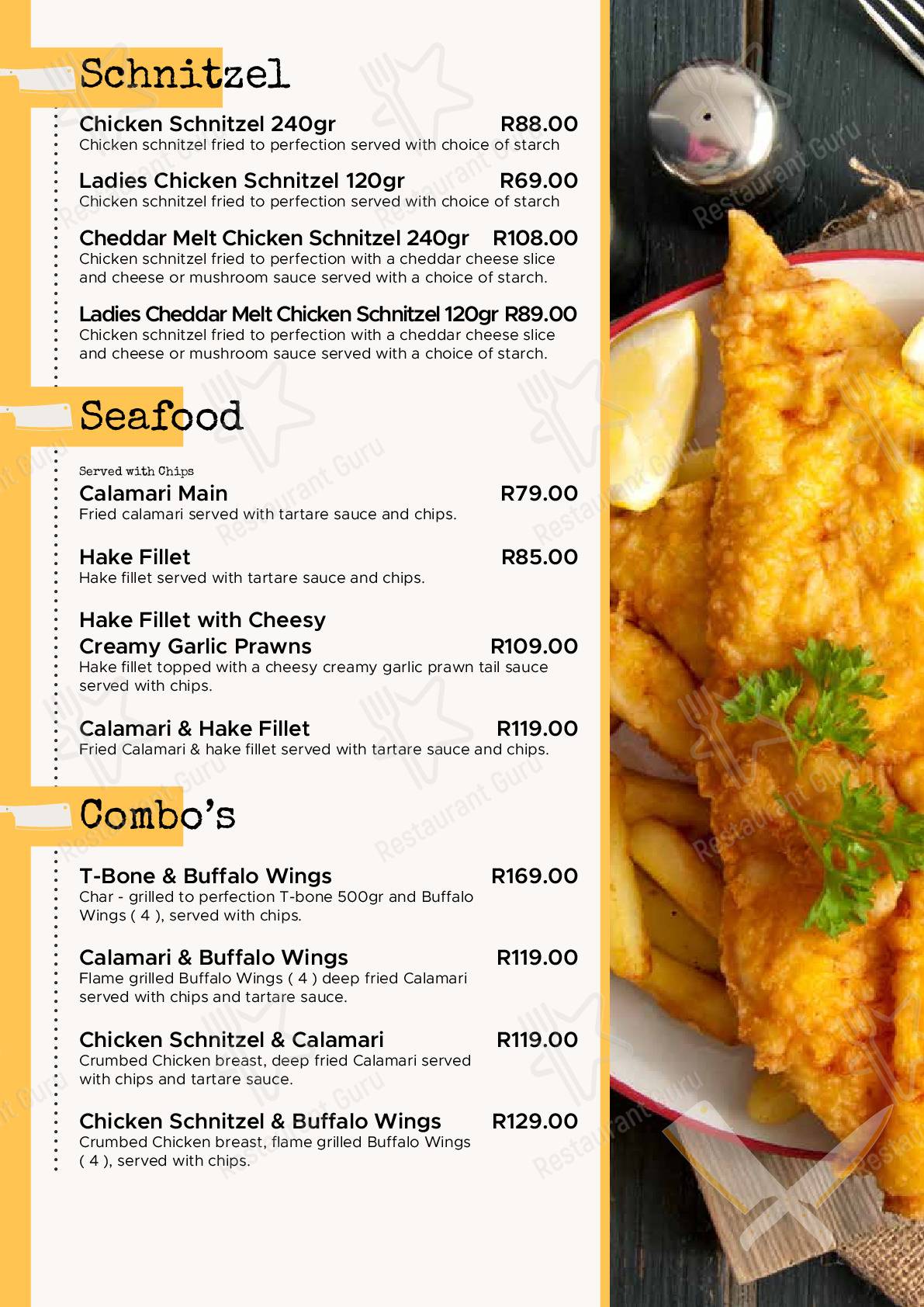 Menu pour Landdros Pub - plats et boissons