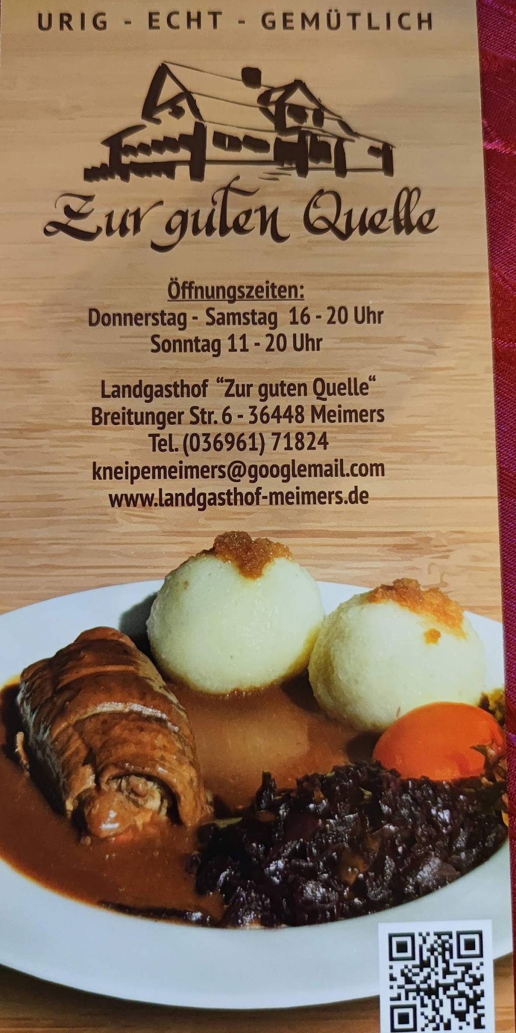 Speisekarte von Landgasthof "Zur Guten Quelle" restaurant, Bad Liebenstein