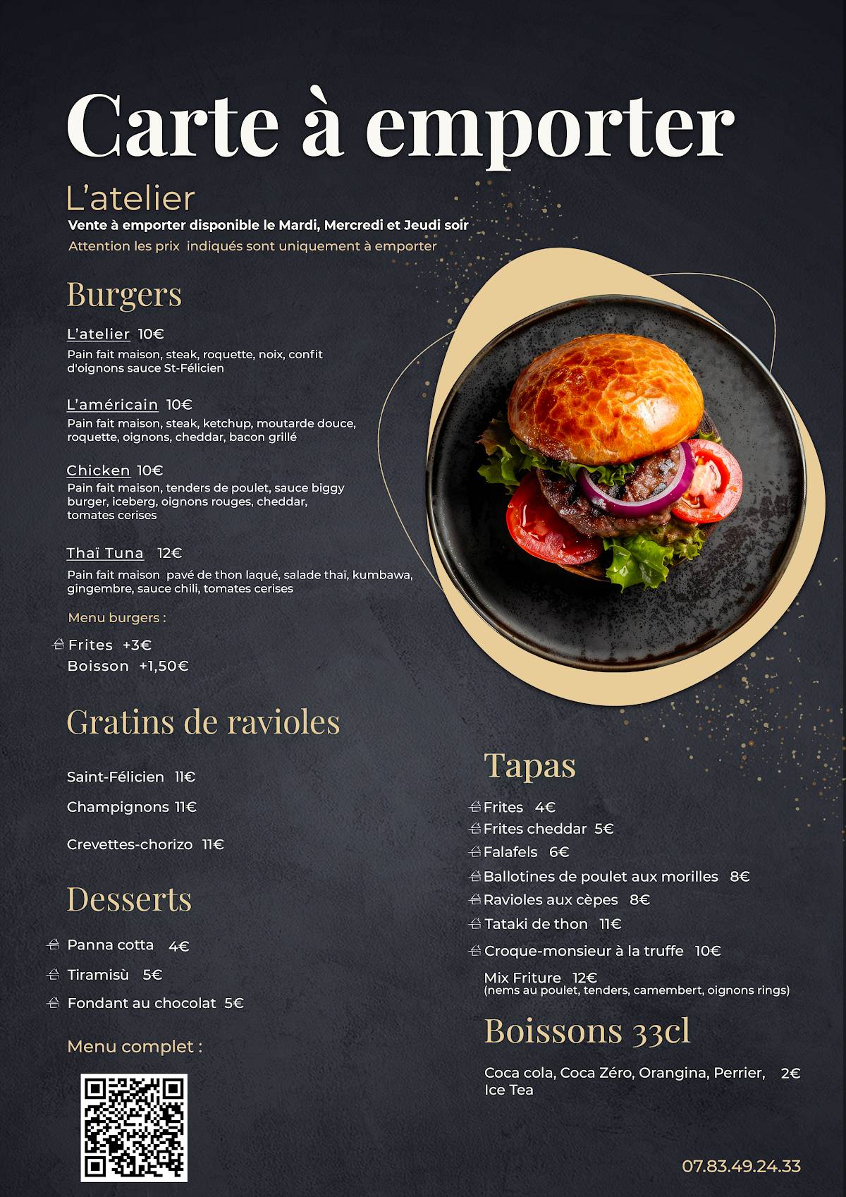 Menu de L'atelier