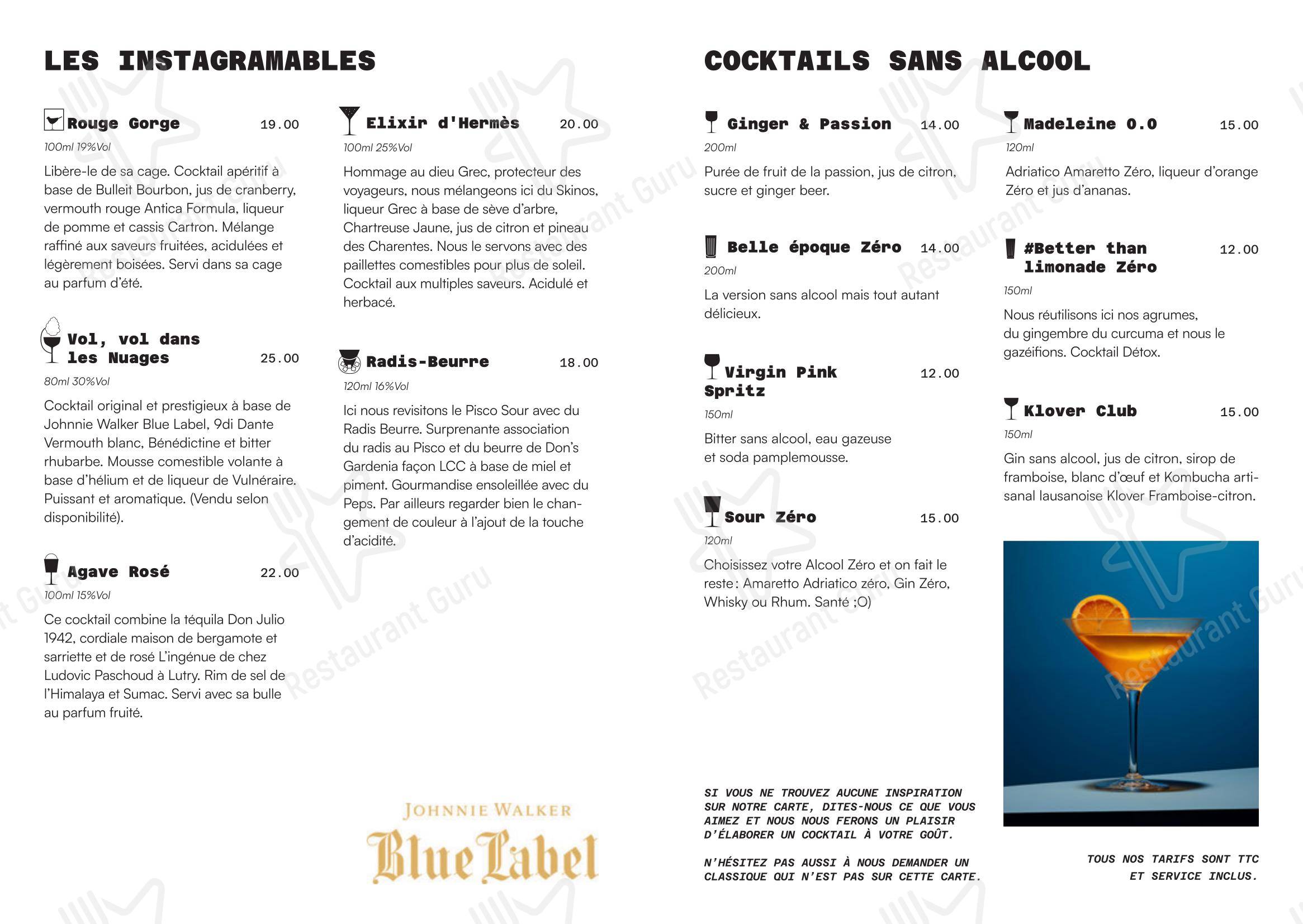 Menu bar per Lausanne Cocktail Club ristorante