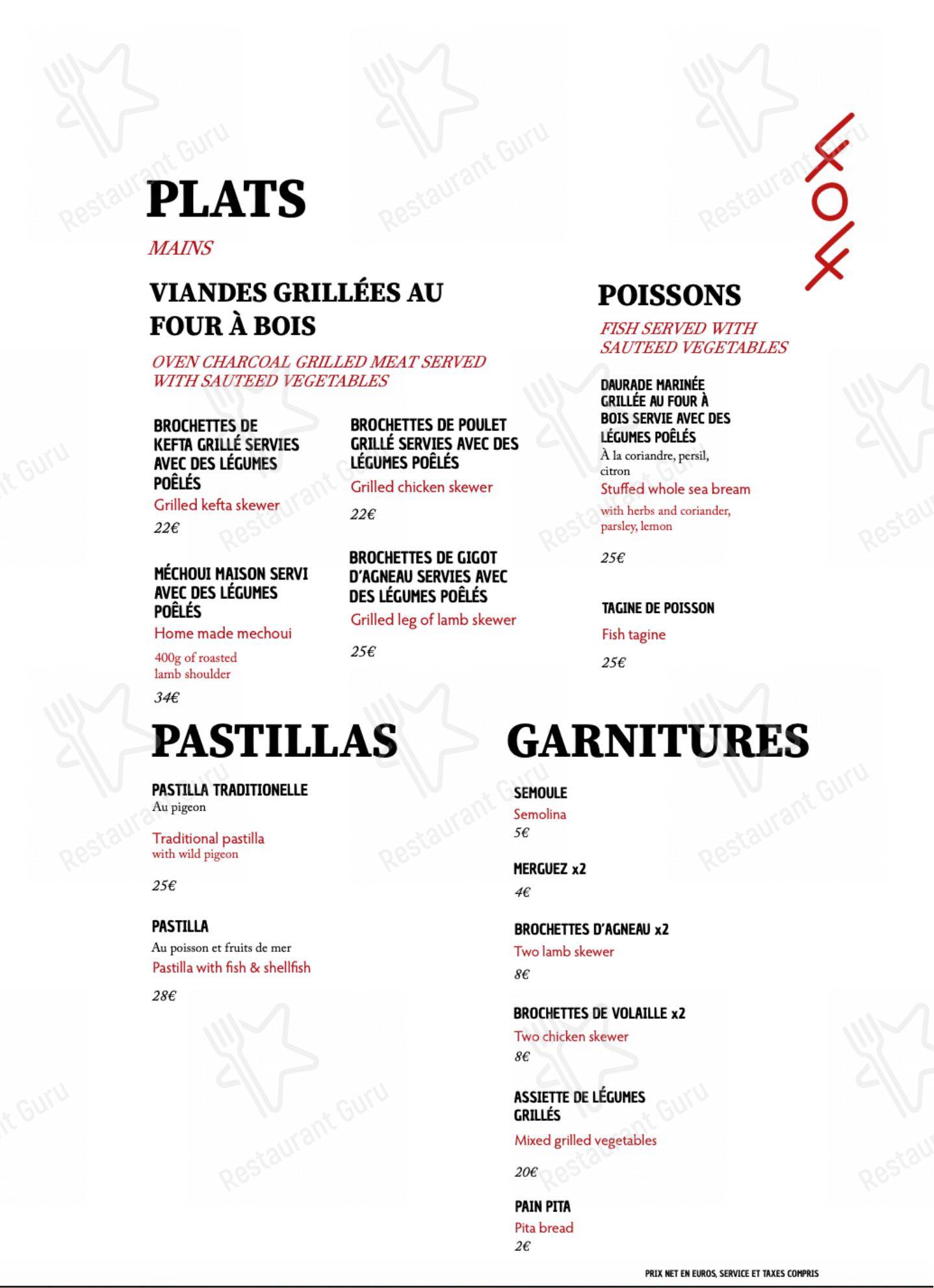 Menu pour Le 404 restaurant