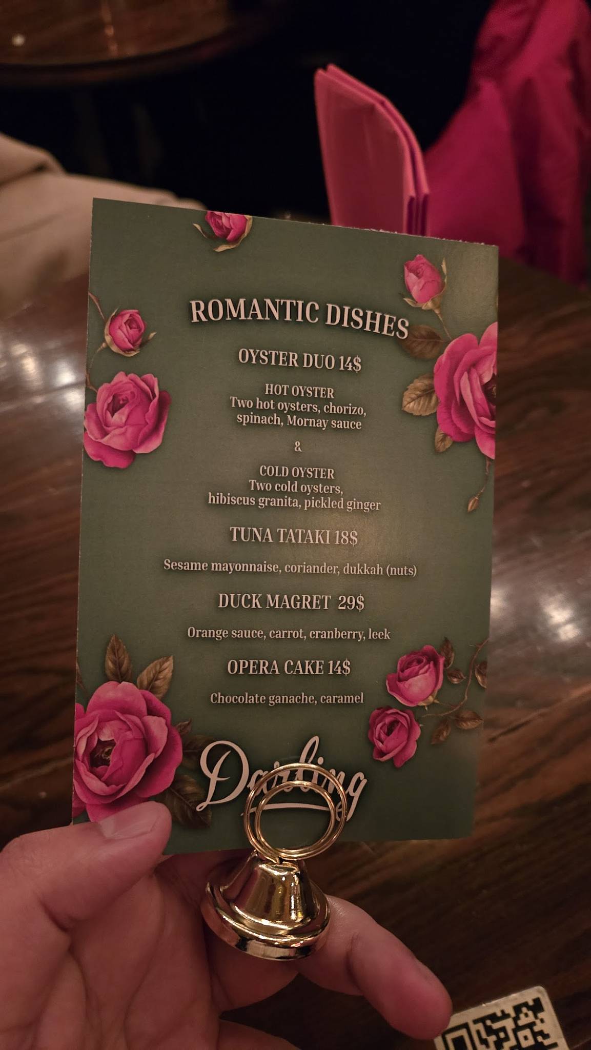 Menu de Le Bar Darling