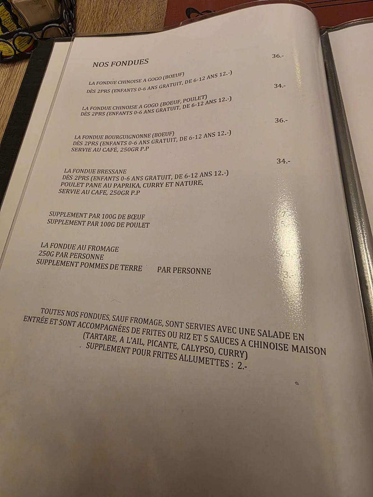 Menu de Le Bistrot Beaumont