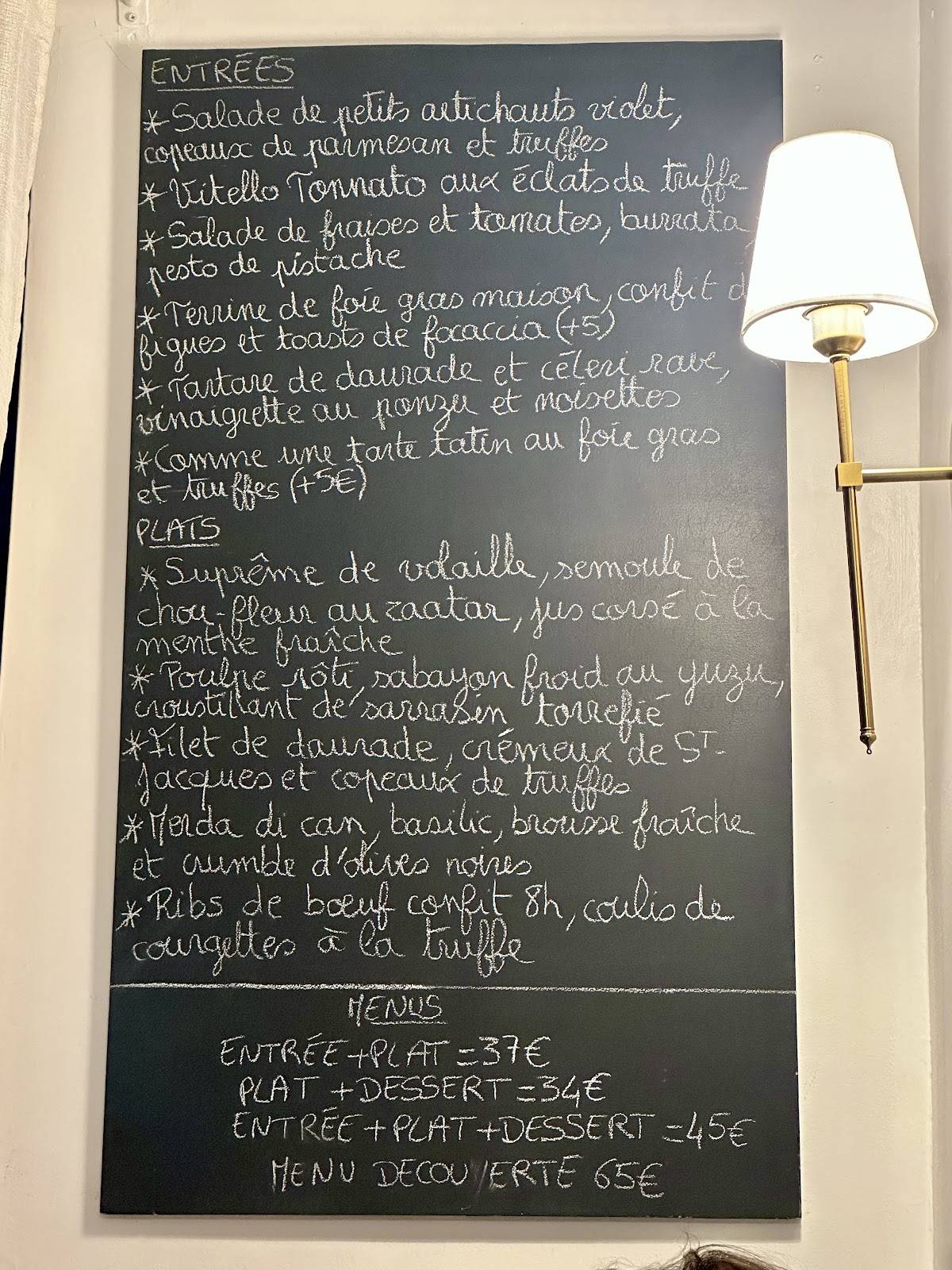 Menu de Le Boudoir