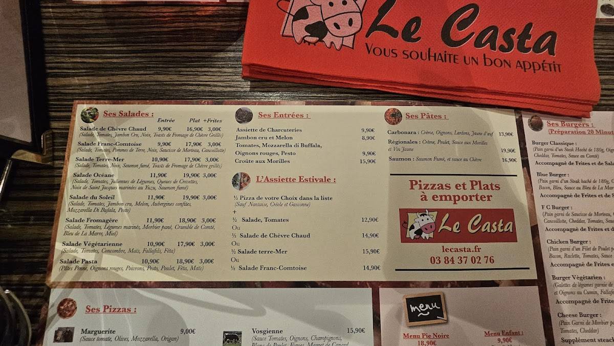 Menu de Le Casta