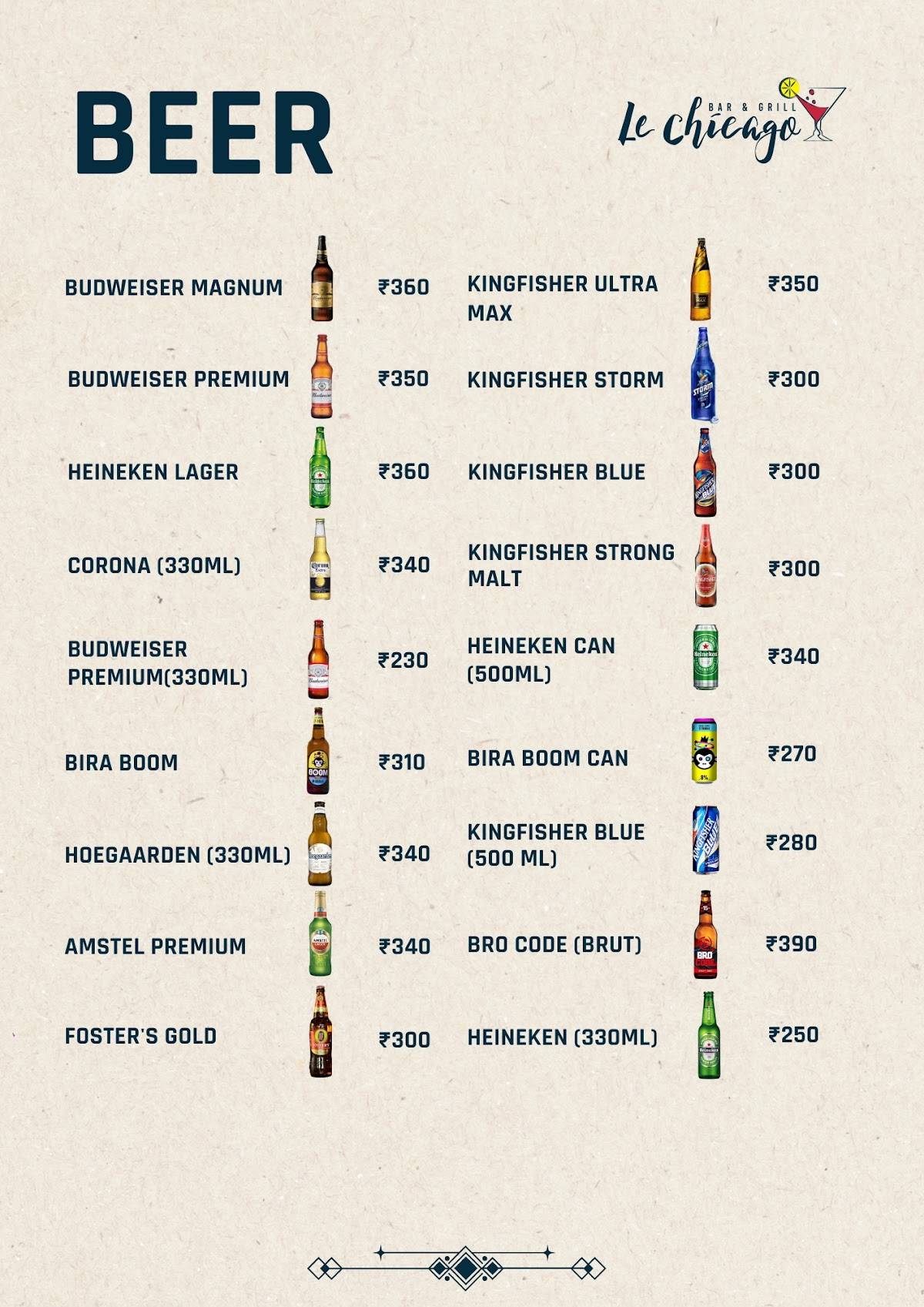 Le Chicago Bar & Grill menu