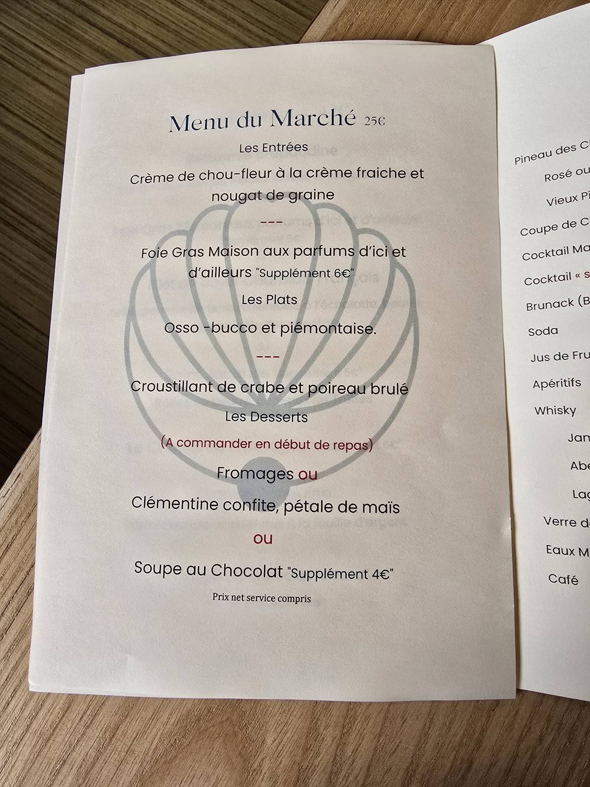 Menu de Le Compostelle